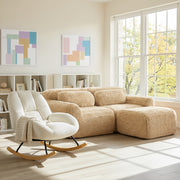 Durham Modular Loveseat Sofa with LITHOPS Beige Rocking Accent Chair and MANDI III 3-Piece White Modular Cubby Bookcase Set