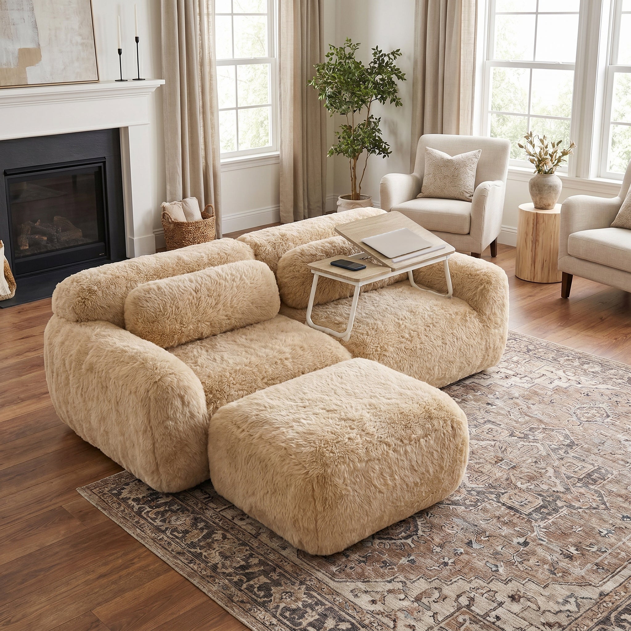 Durham Modular Loveseat Sofa with MAMIE WHITE Folding Laptop Table Set