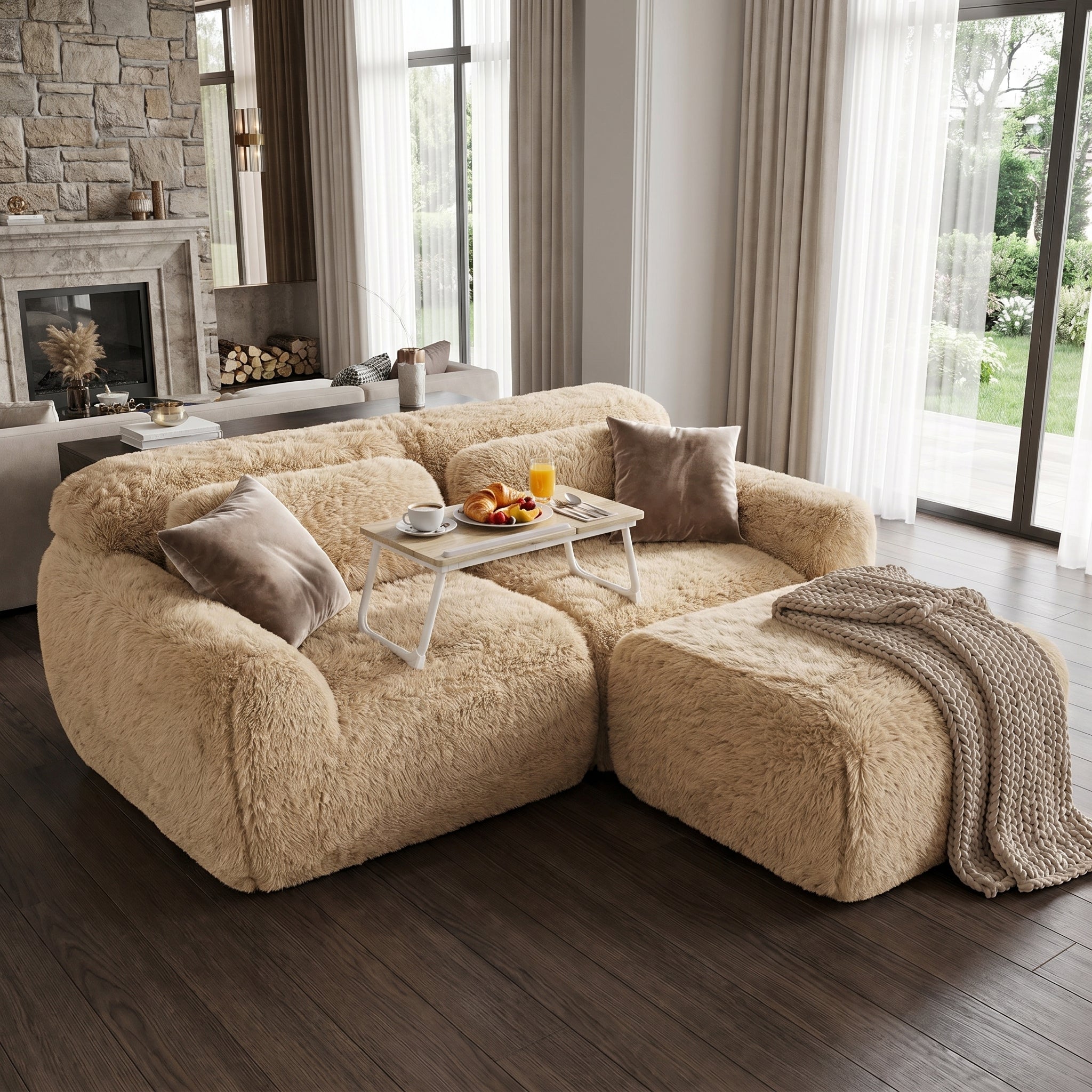 Durham Modular Loveseat Sofa with MAMIE WHITE Folding Laptop Table Set