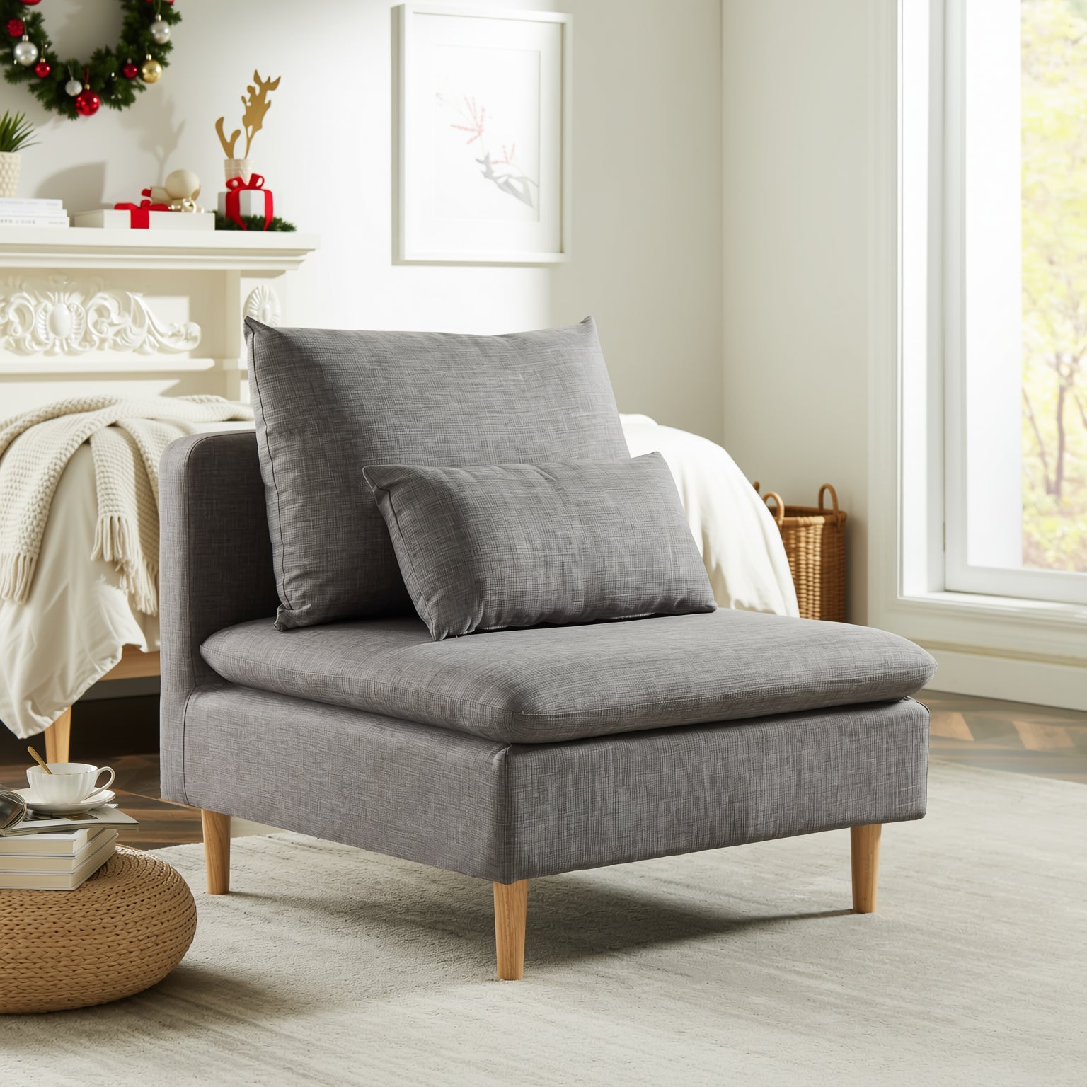 Edeline Modular Sofa in Grey Fabric with Cushions