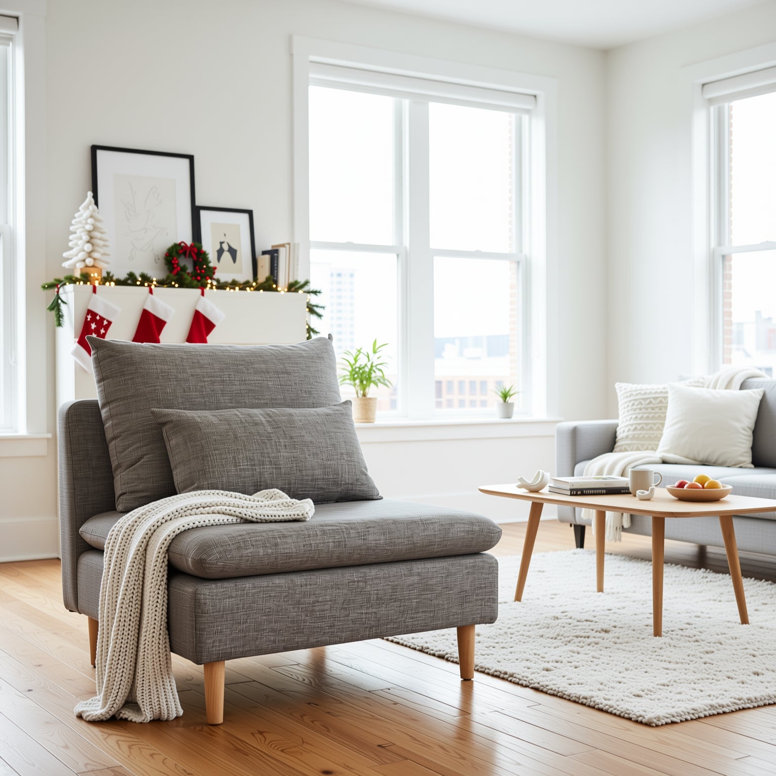 Edeline Modular Sofa in Grey Fabric with Cushions