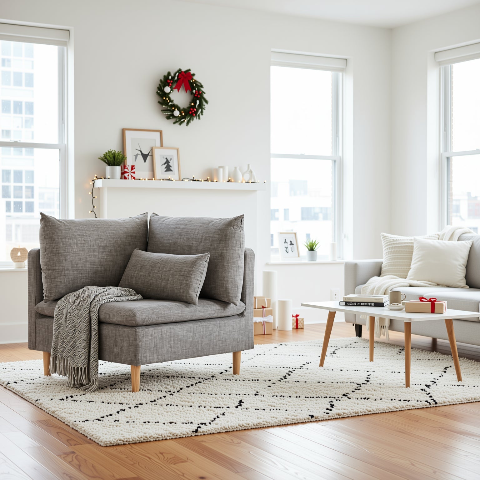 Edeline Modular Sofa in Grey Fabric with Cushions