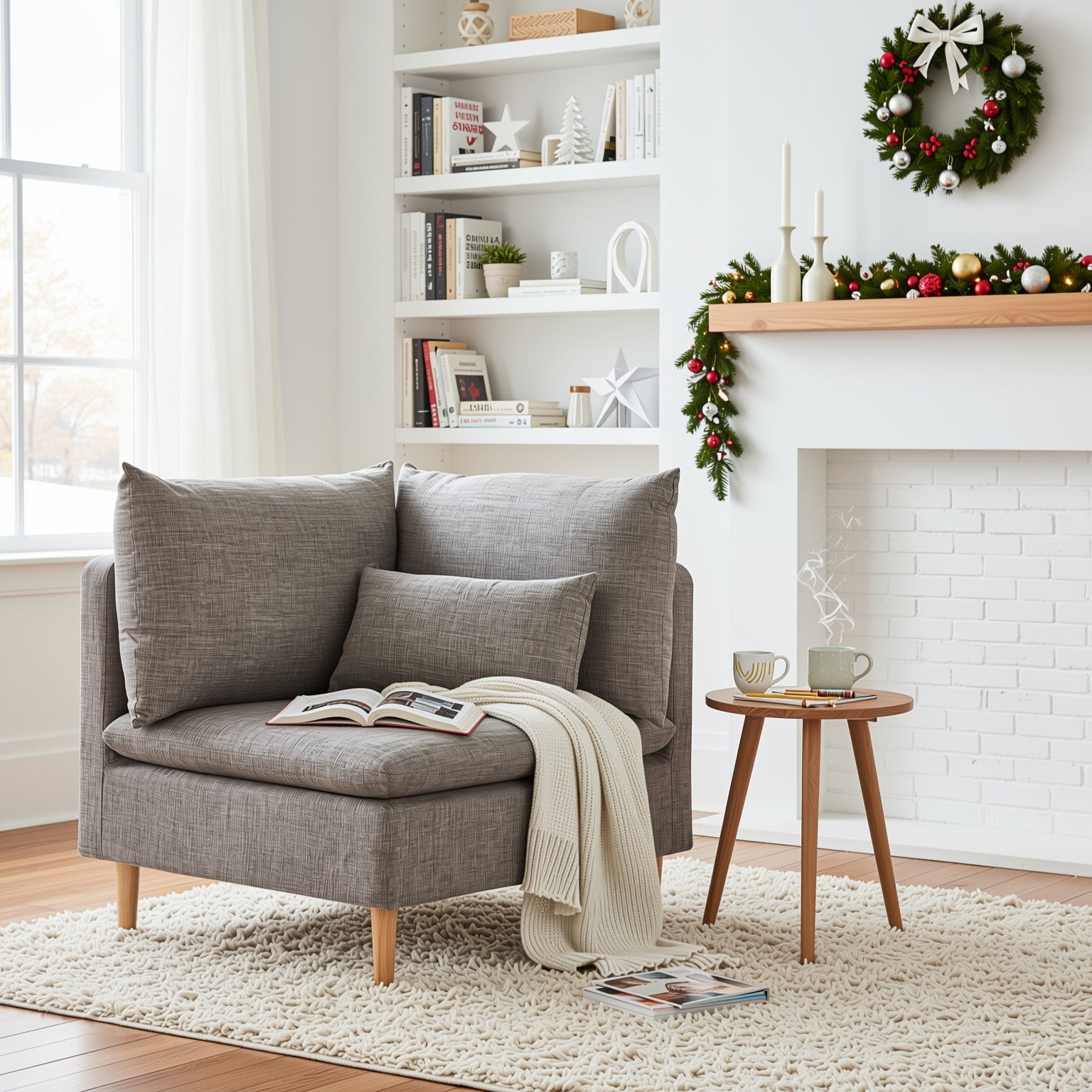 Edeline Modular Sofa in Grey Fabric with Cushions