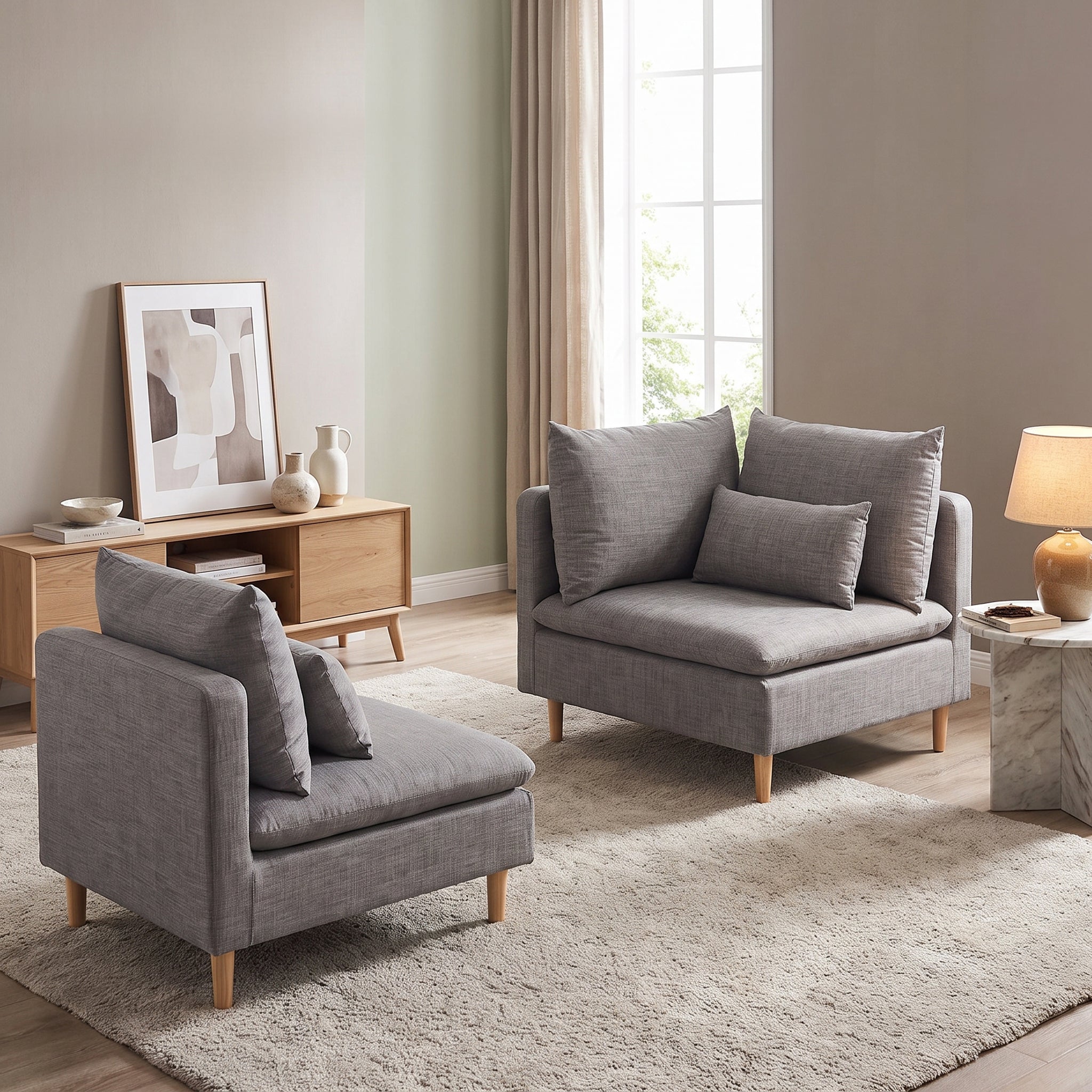 Homy Casa EDELINE 2PC Living Room Furniture Set Corner Sofa and Armless Chair in Brown Open Box