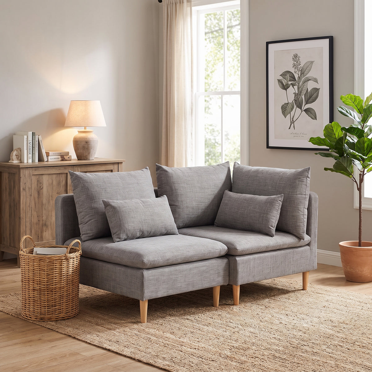 Homy Casa EDELINE 2PC Living Room Furniture Set Corner Sofa and Armless Chair in Brown Open Box