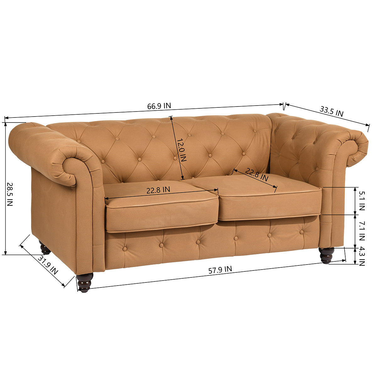 Homy Casa EDWINA DOUBLE SEATER 67" Loveseat for Living Room, Bedroom, Office, Apartment, Dorm, Home, Workspace, Small Space Open Box