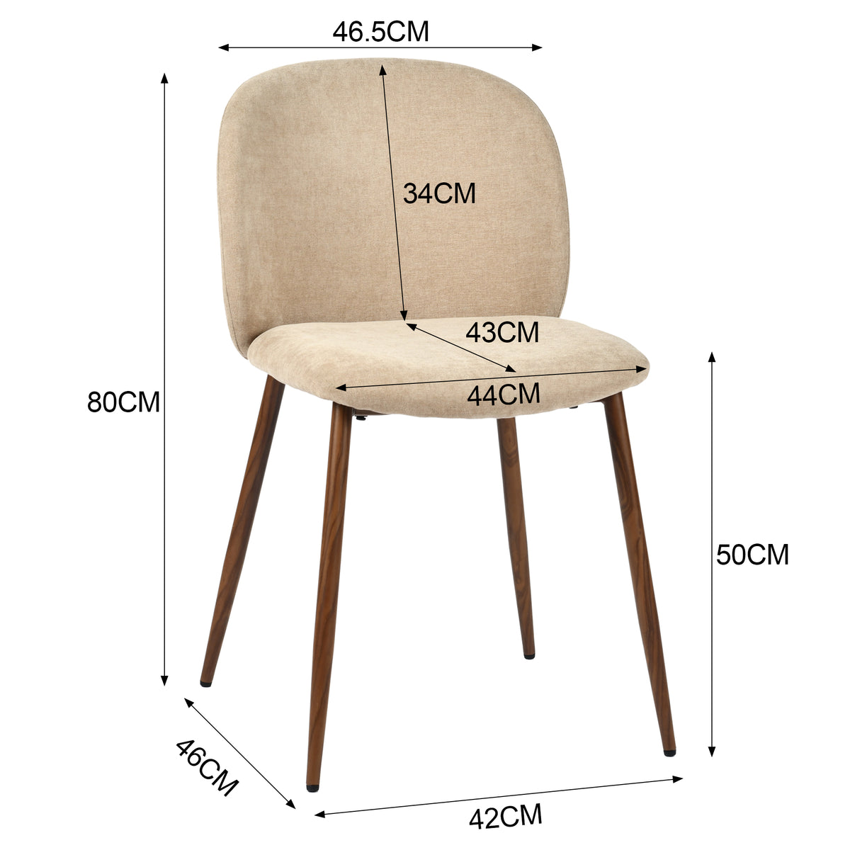 Elba Mid-Century Curved Back Upholstered Dining Chairs with Metal Legs Set of 4