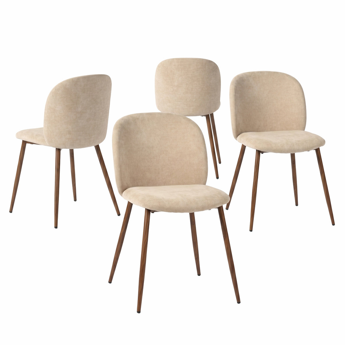 Elba Mid-Century Curved Back Upholstered Dining Chairs with Metal Legs Set of 4