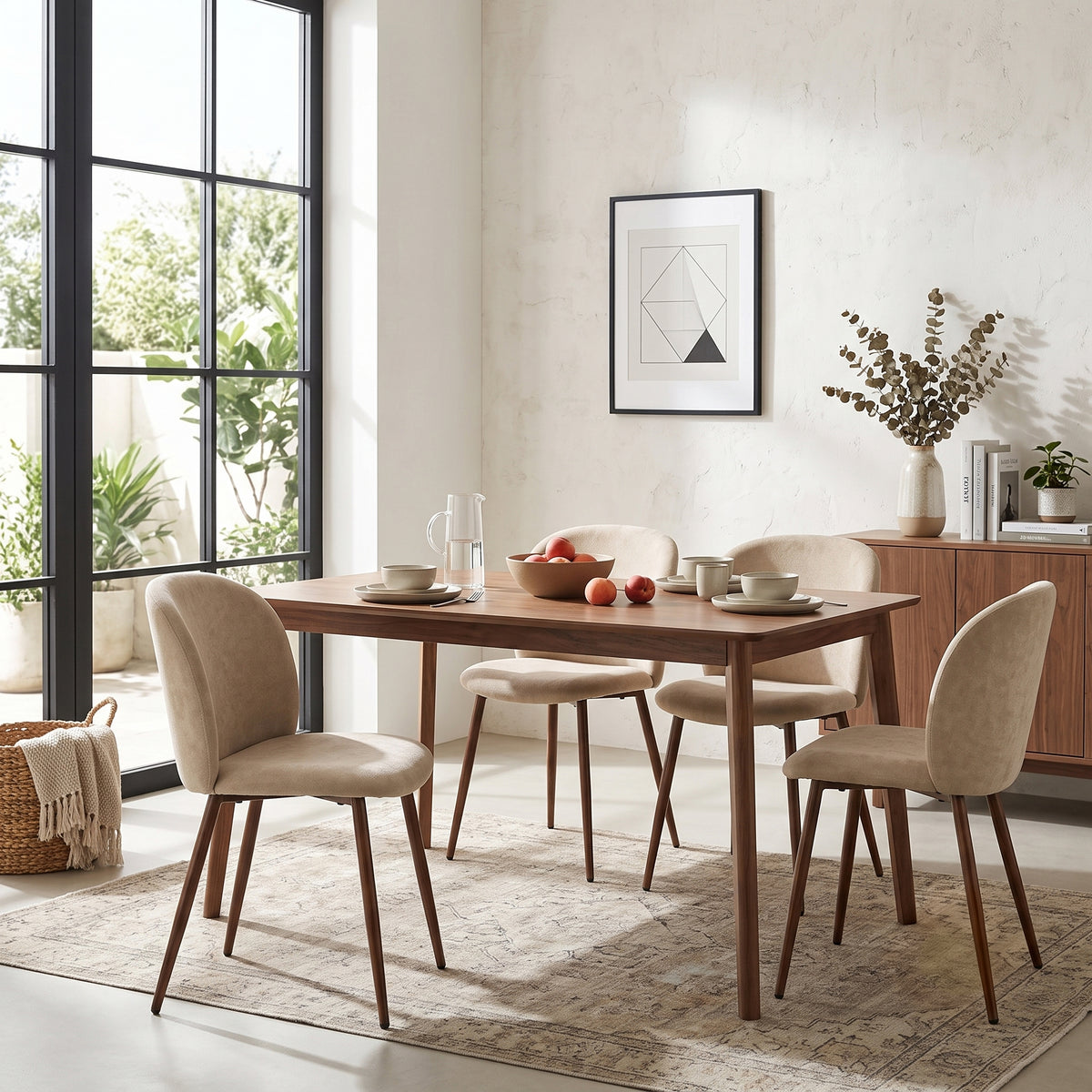 Elba Mid-Century Curved Back Upholstered Dining Chairs with Metal Legs Set of 4