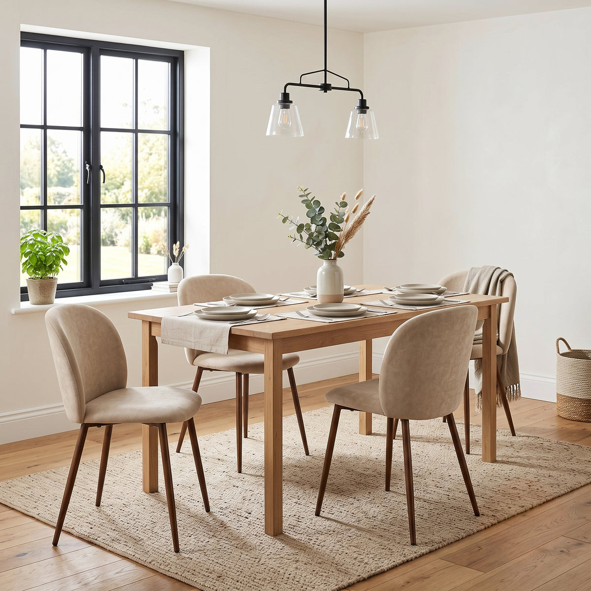 Elba Mid-Century Curved Back Upholstered Dining Chairs with Metal Legs Set of 4
