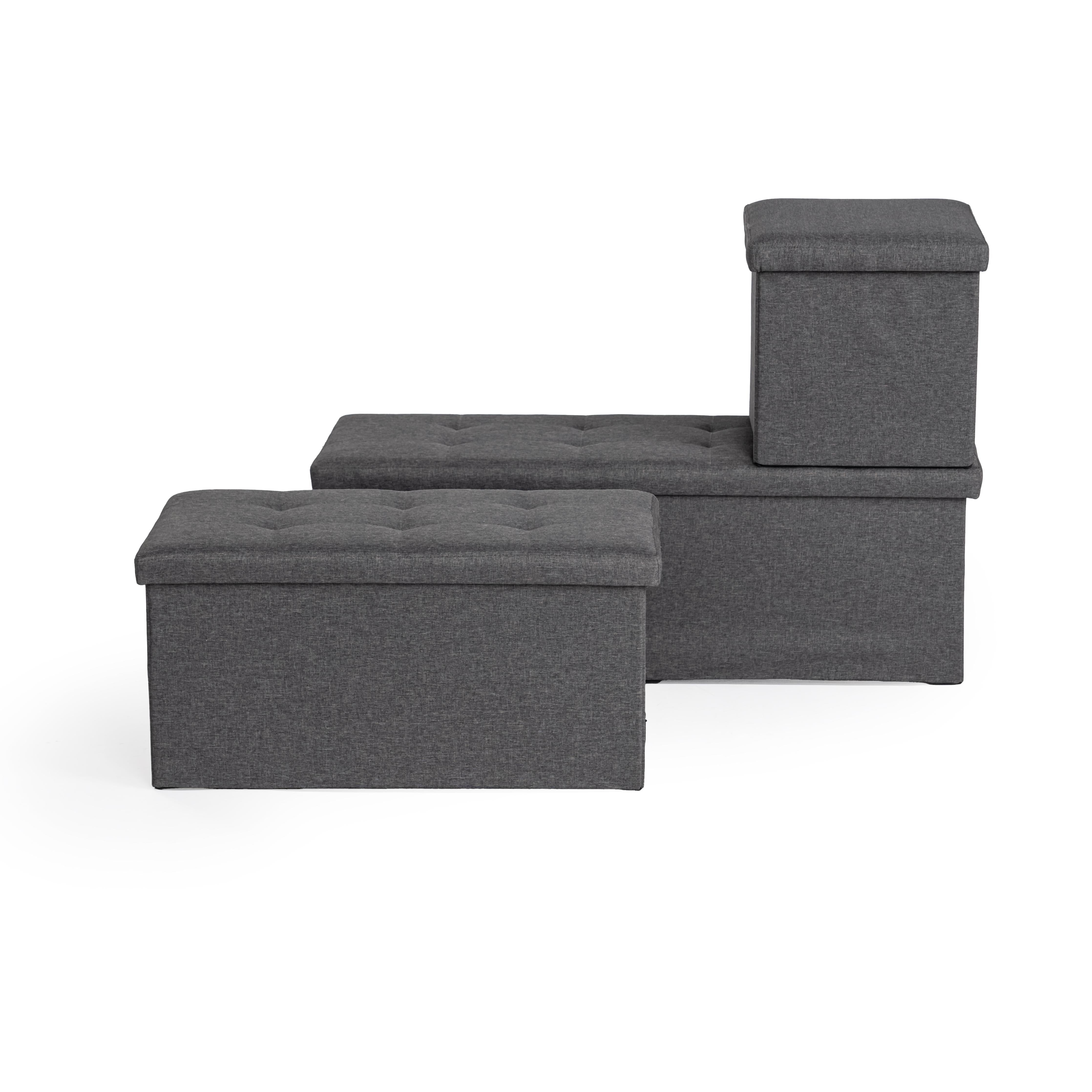 Homy Casa ELGA 3 Seater Grey "43.3" Upholstered Storage Bench Ottoman for Living Room, Bedroom, Entryway