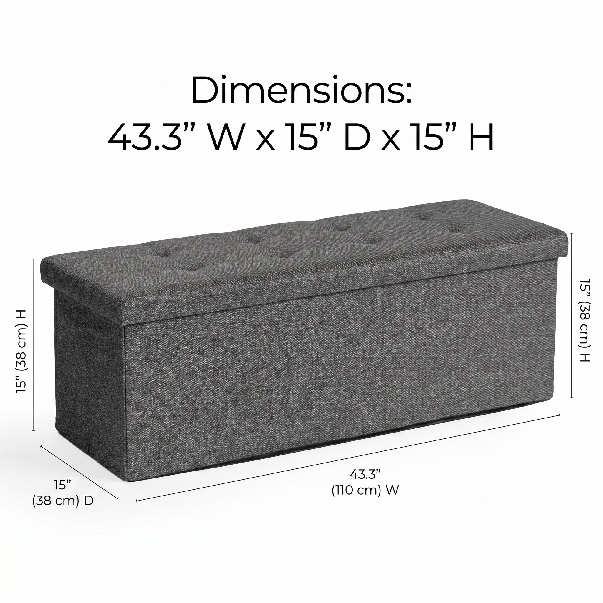 Homy Casa ELGA 3 Seater Grey "43.3" Upholstered Storage Bench Ottoman for Living Room, Bedroom, Entryway