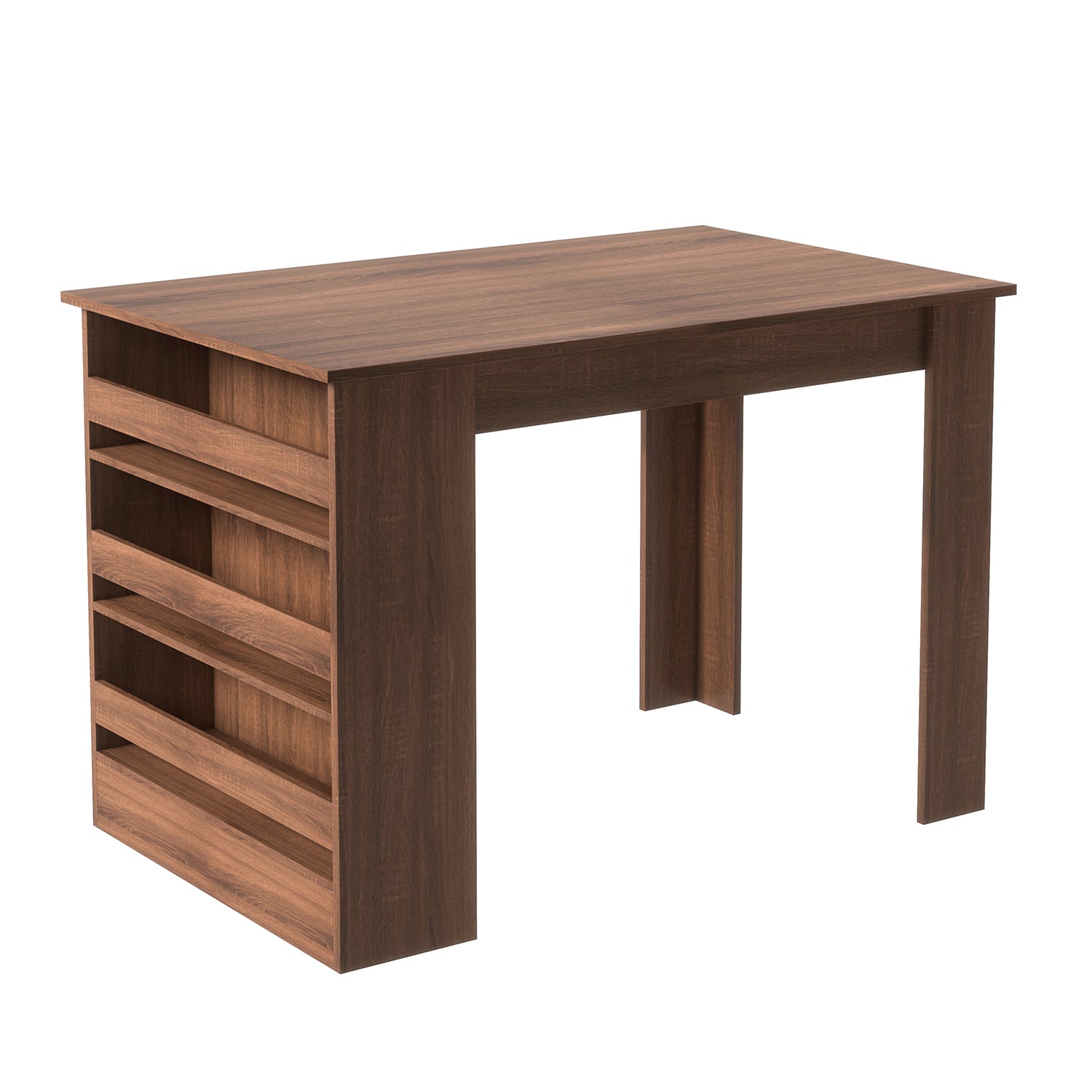 Homy Casa ELROY Brown Writing Desk with 3-Tier Side Storage Shelves, Open Box