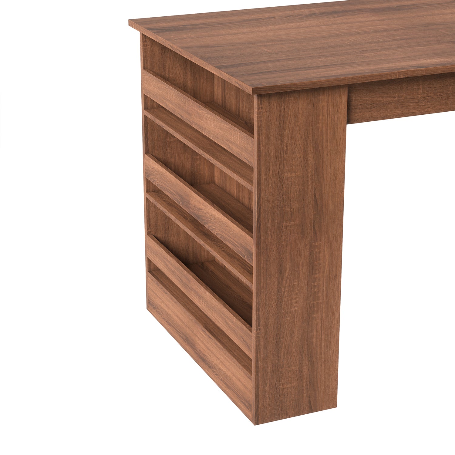 Homy Casa ELROY Brown Writing Desk with 3-Tier Side Storage Shelves, Open Box