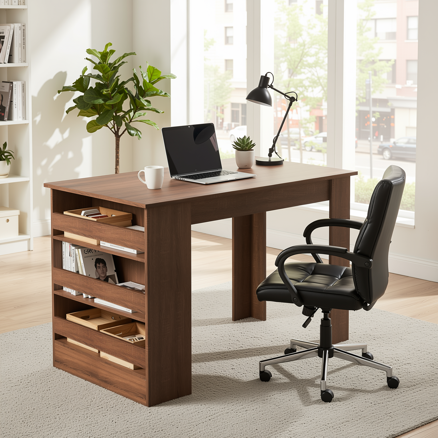 ELROY 43.3" Modern Dining Table with Built-In Storage Shelves Brown