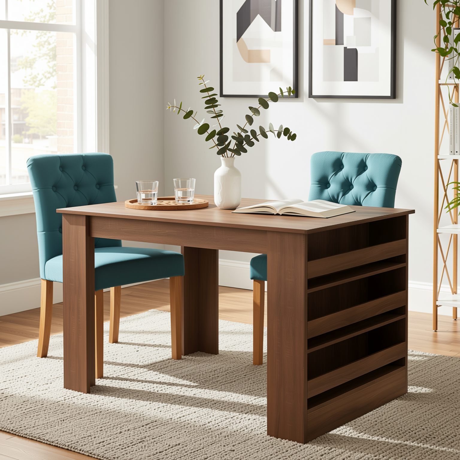 Homy Casa ELROY+LUCETTA 3PC Dining Set with Brown Table and 2 LUCETTA Green Dining Chairs Open Box