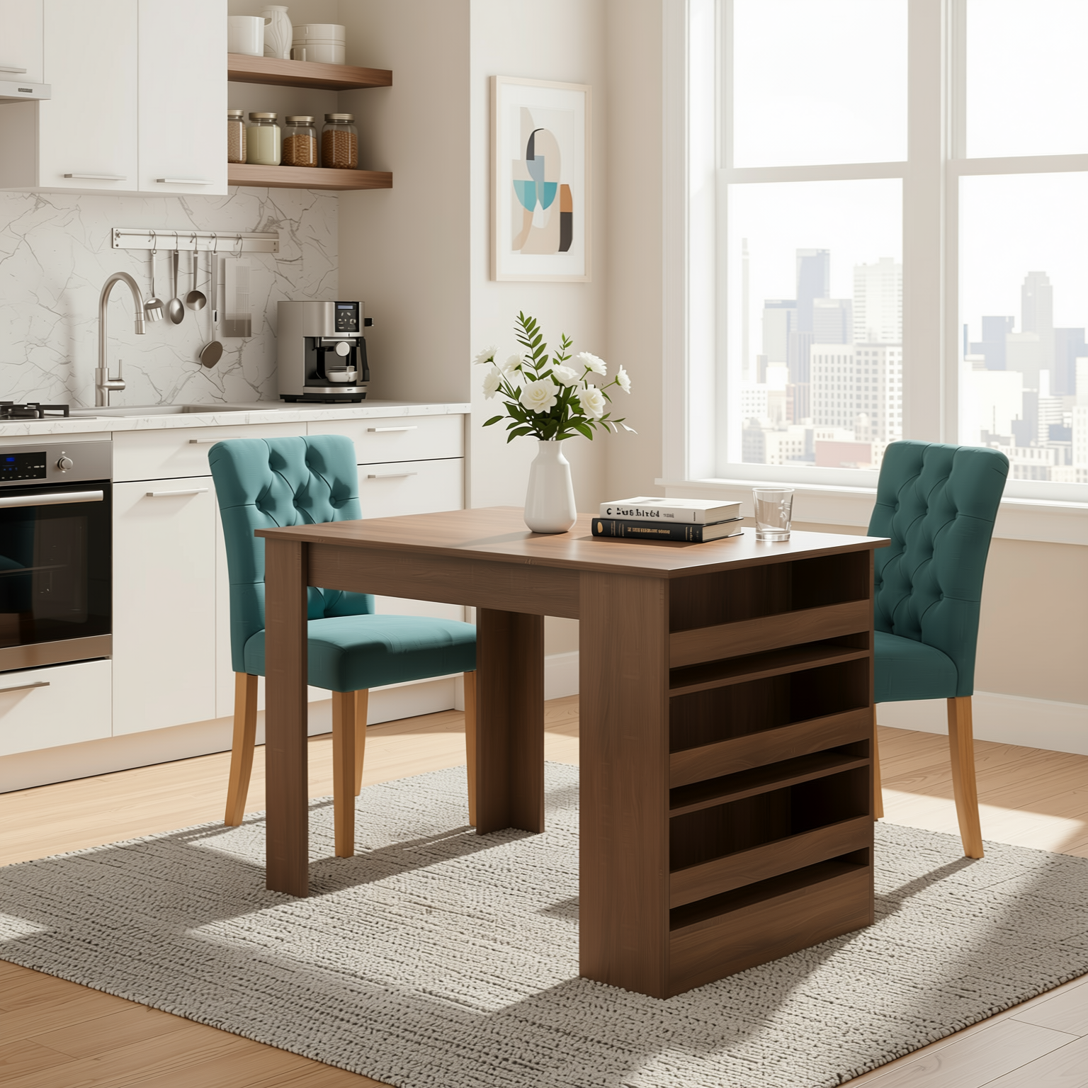 Homy Casa ELROY+LUCETTA 3PC Dining Set with Brown Table and 2 LUCETTA Green Dining Chairs Open Box