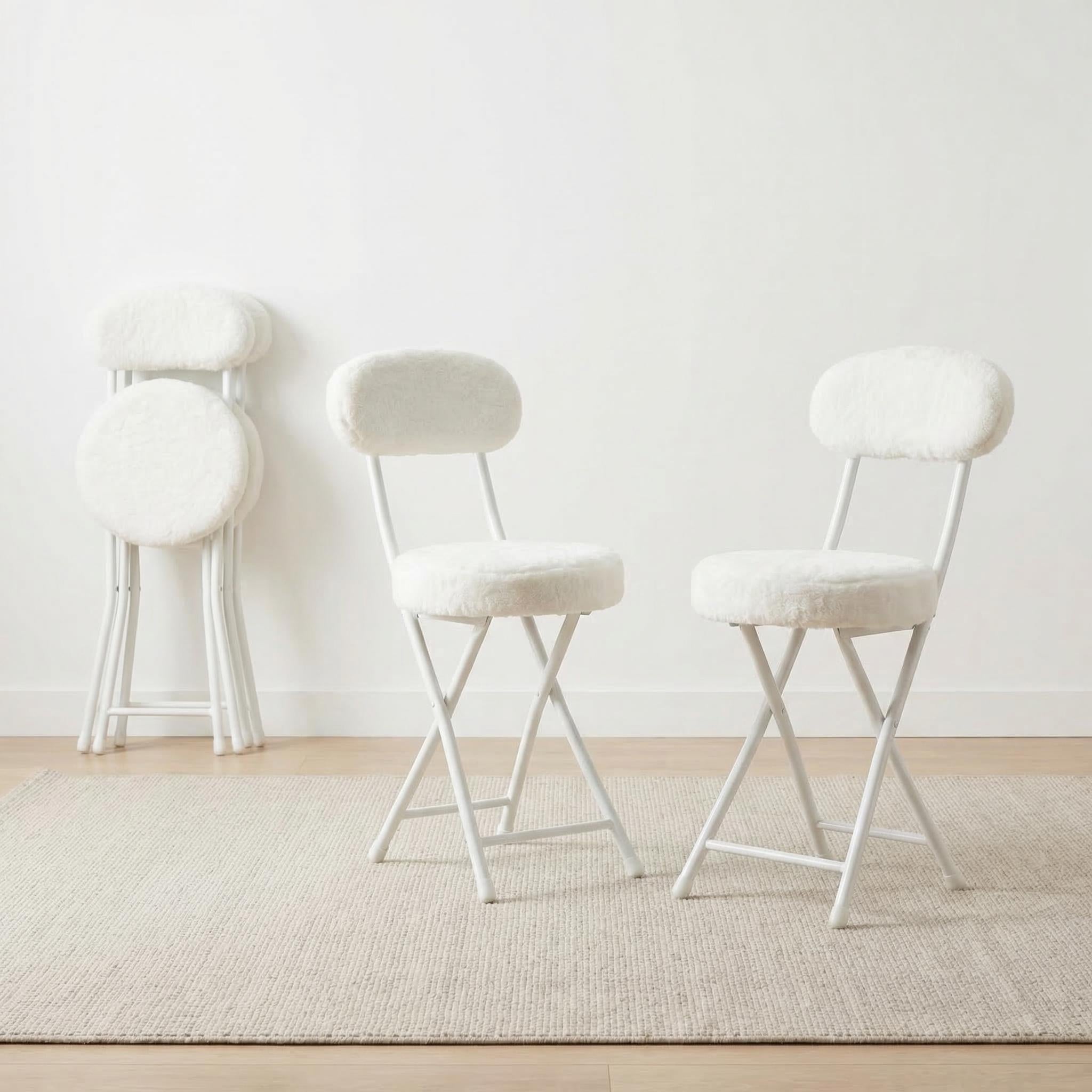 Ernst 4PC Faux Fur Upholstered Folding Chairs Padded Seat Space Saving