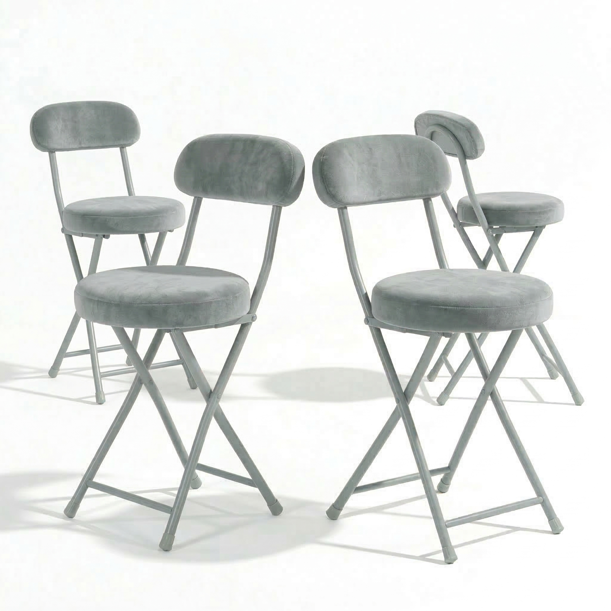 Homy Casa Ernst 4PC Faux Fur Upholstered Folding Chair Padded Seat Space Saving Foldable Accent Chair, Grey