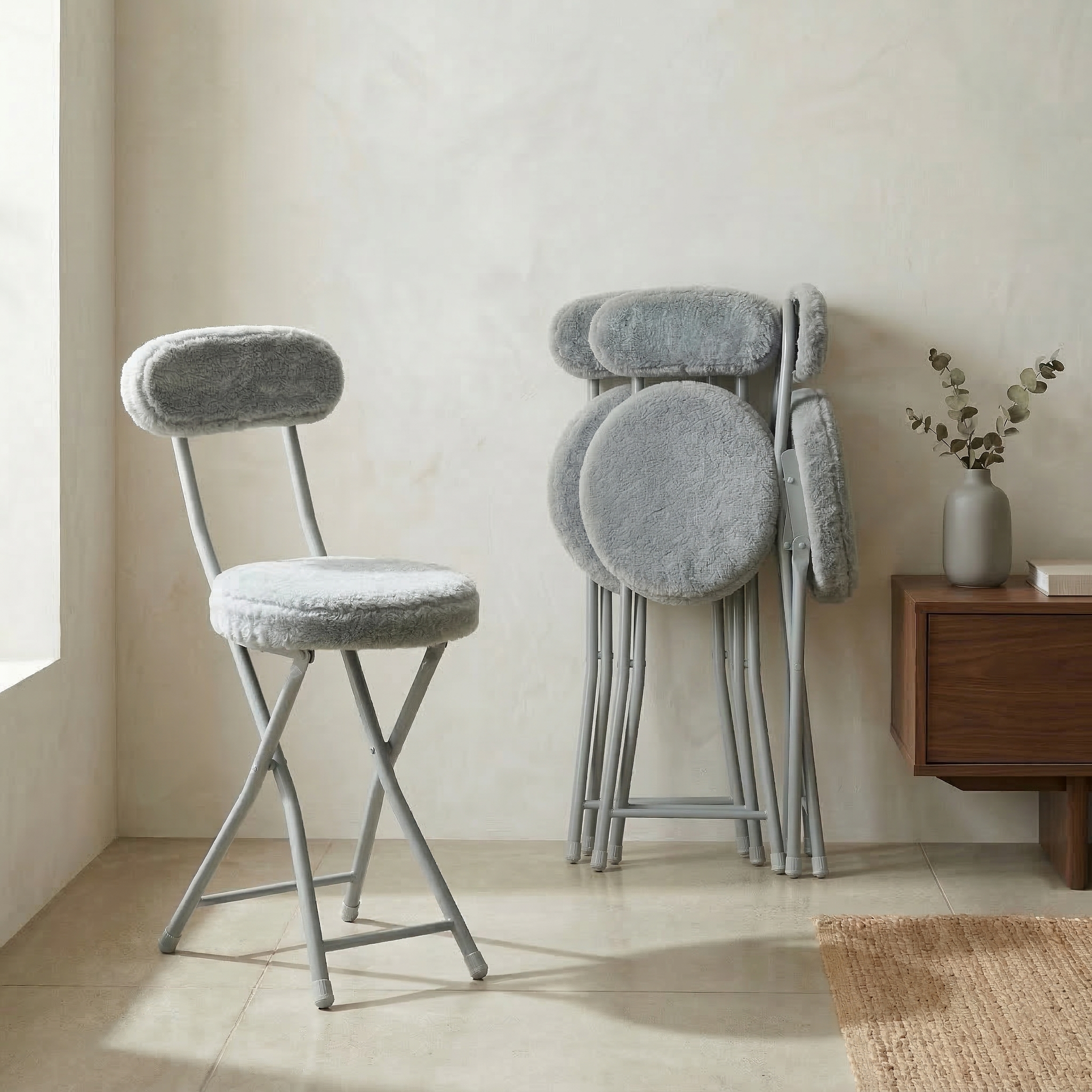 Ernst 4PC Faux Fur Upholstered Folding Chairs Padded Seat Space Saving