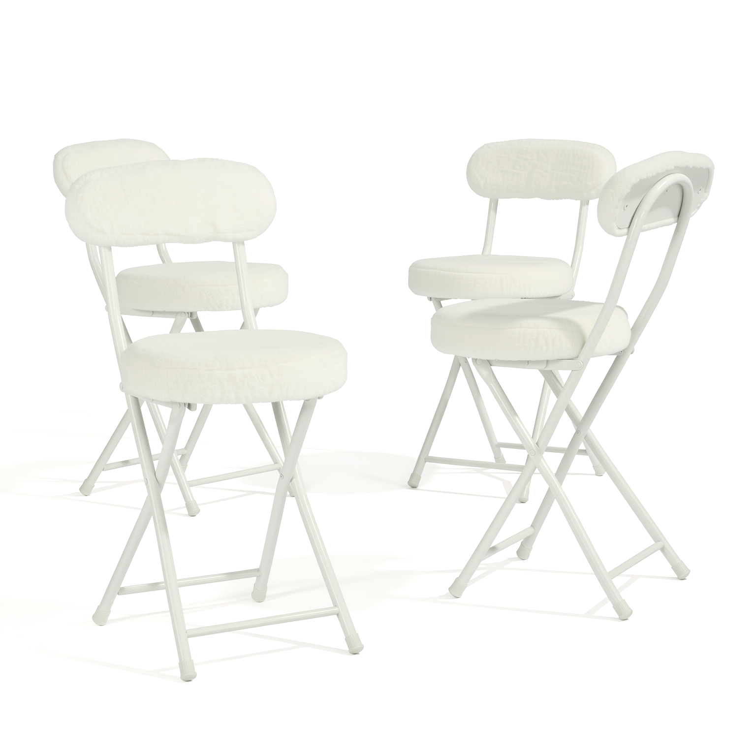 Ernst 4PC Faux Fur Upholstered Folding Chairs Padded Seat Space Saving