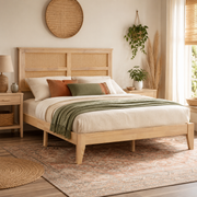 Elara Rubberwood Full Size Bed with Rattan Headboard