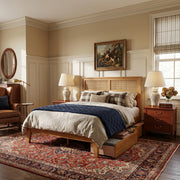 Elara Full Size Solid Rubberwood Bed with Rattan Headboard and 2 Storage Drawers