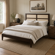 Elara Rubberwood Queen Size Bed with Rattan Headboard