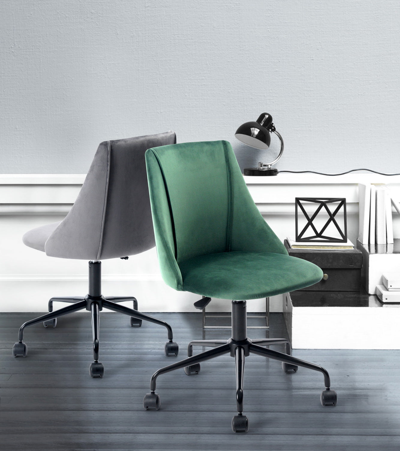 Homy Casa CIAN GREY Velvet Office Chair with Adjustable Gas Lift and Steel Frame, Open Box