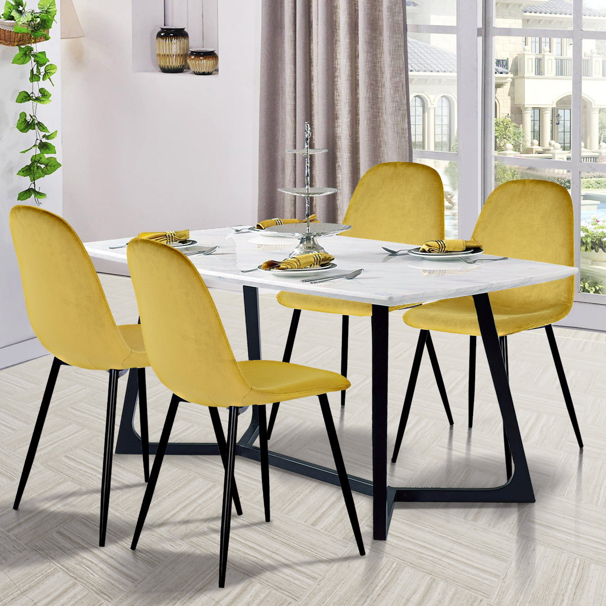 Homy Casa Charlton 2PC Velvet Dining Chair in Yellow