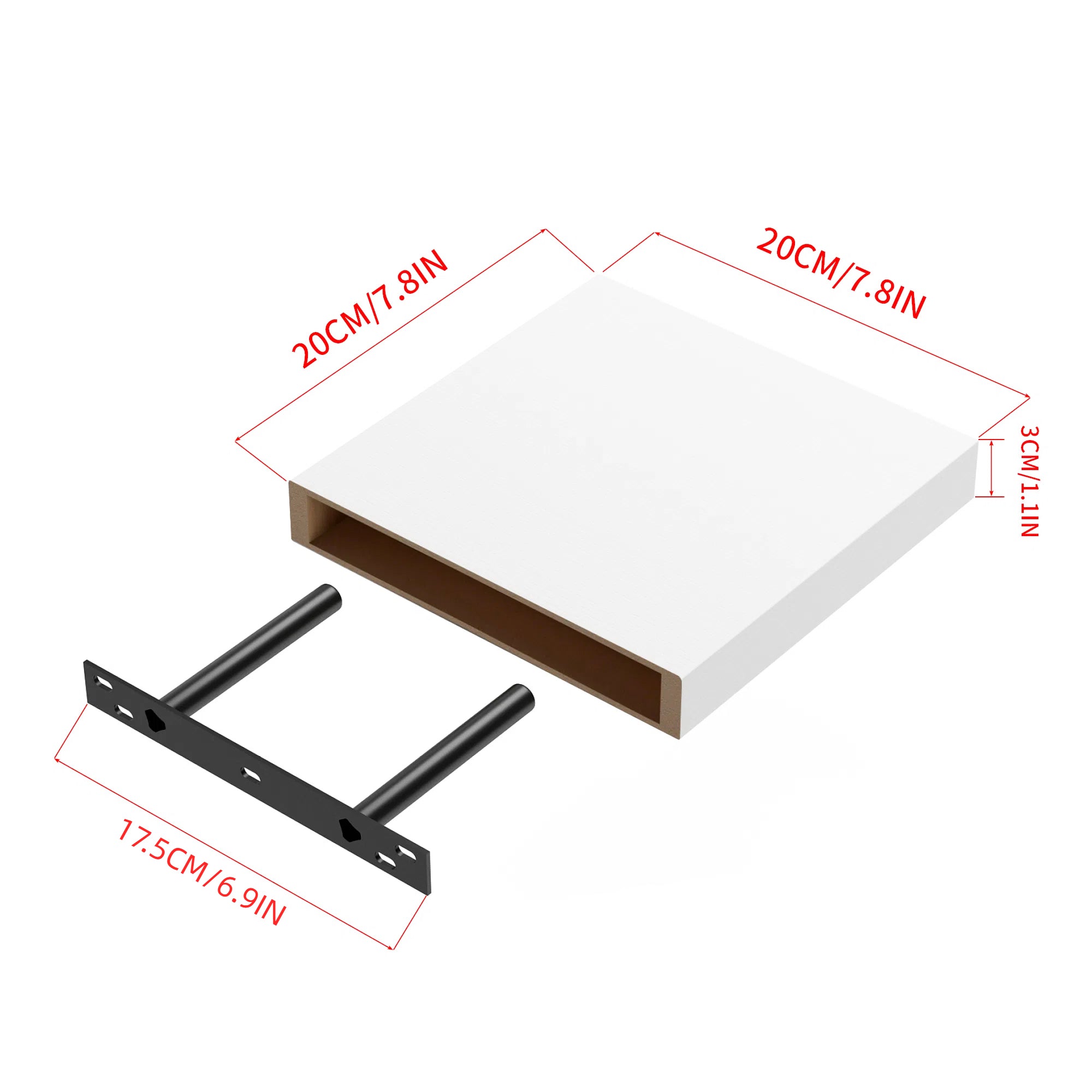 FAAS 8 Inch Floating Shelves Set of 3 White Wood Wall Shelves with Hidden Brackets for Bedroom Living Room Bathroom