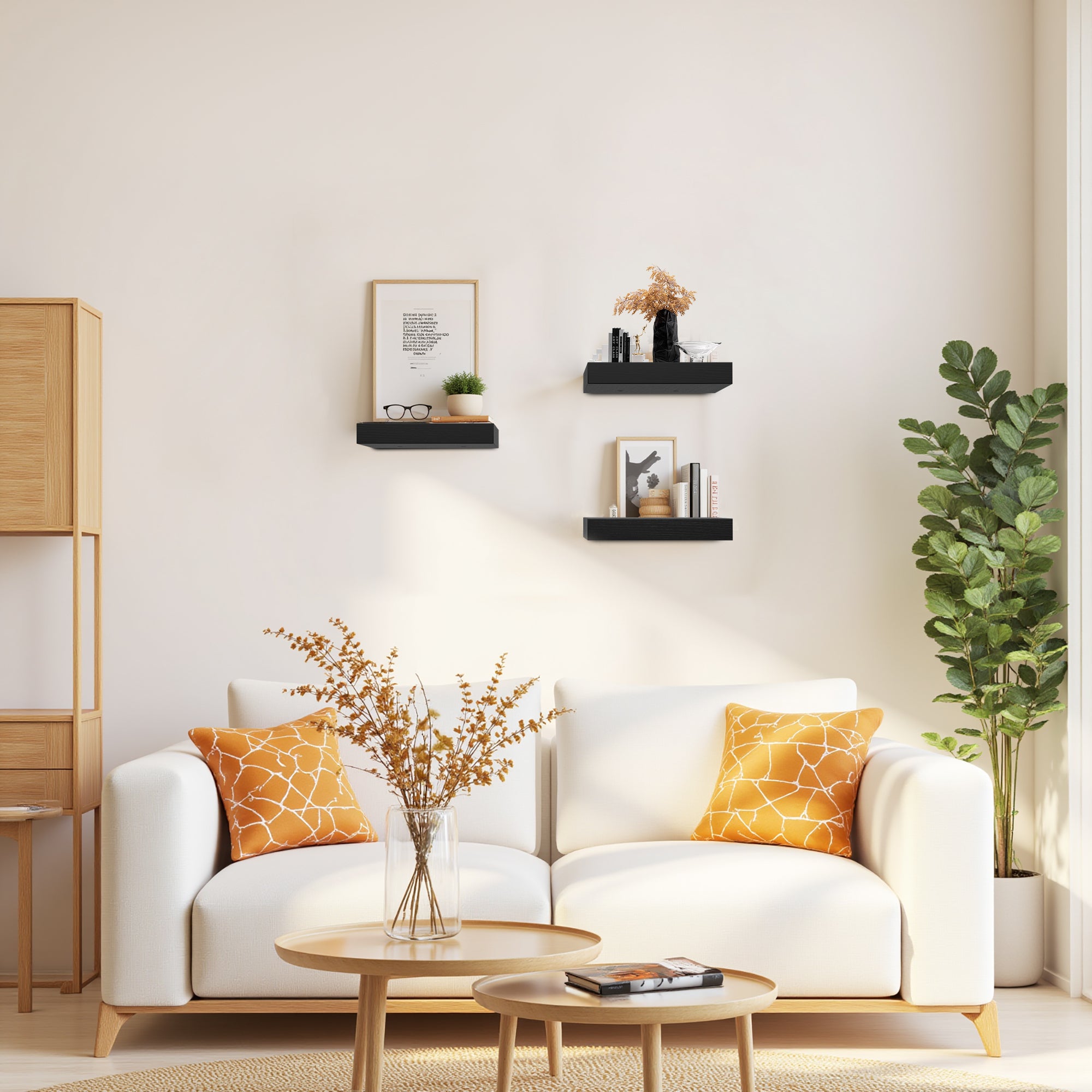 FAAS 8 Inch Floating Shelves Set of 3 White Wood Wall Shelves with Hidden Brackets for Bedroom Living Room Bathroom