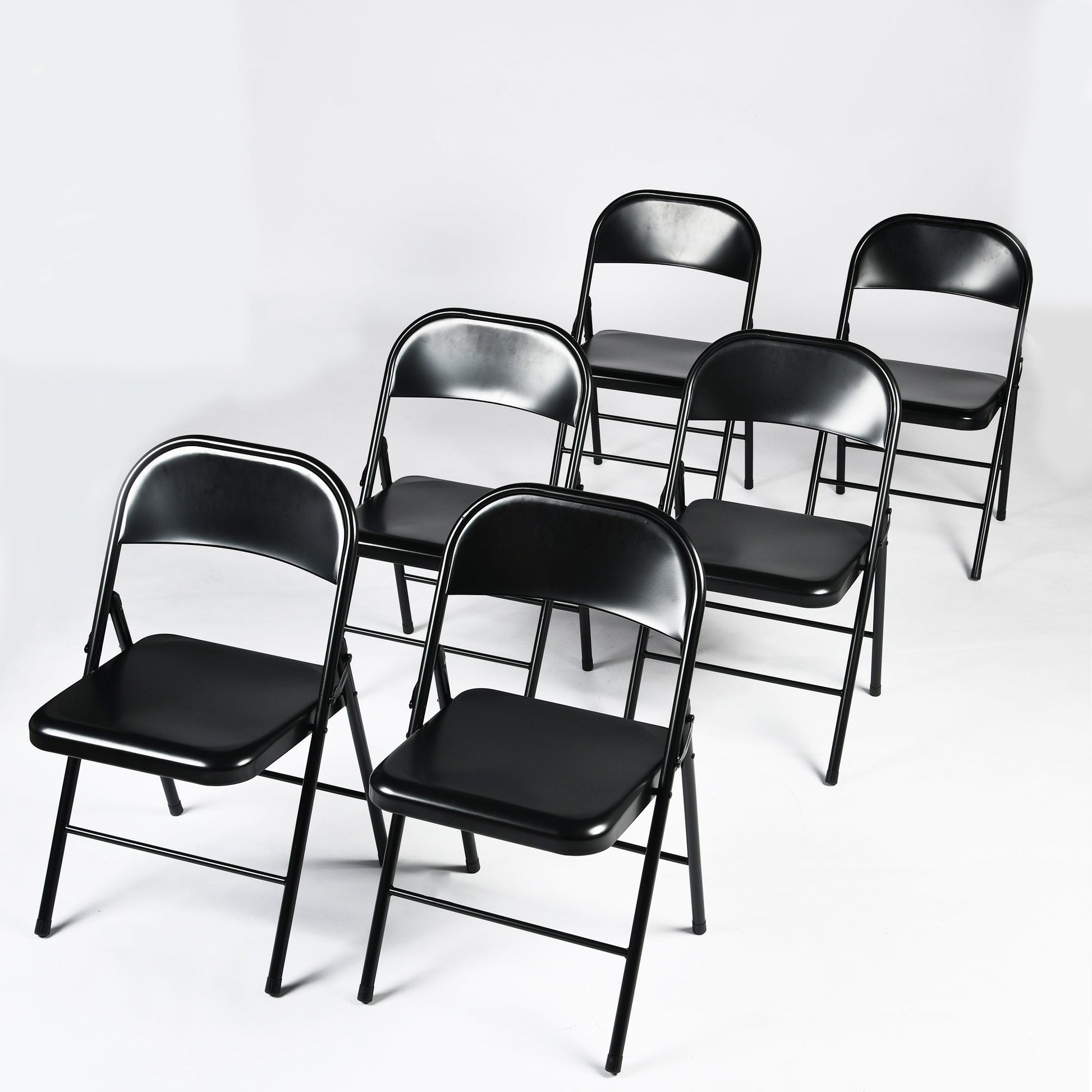 fair black folding chair set of 6 - black fabric upholstery - full metal frame modern style