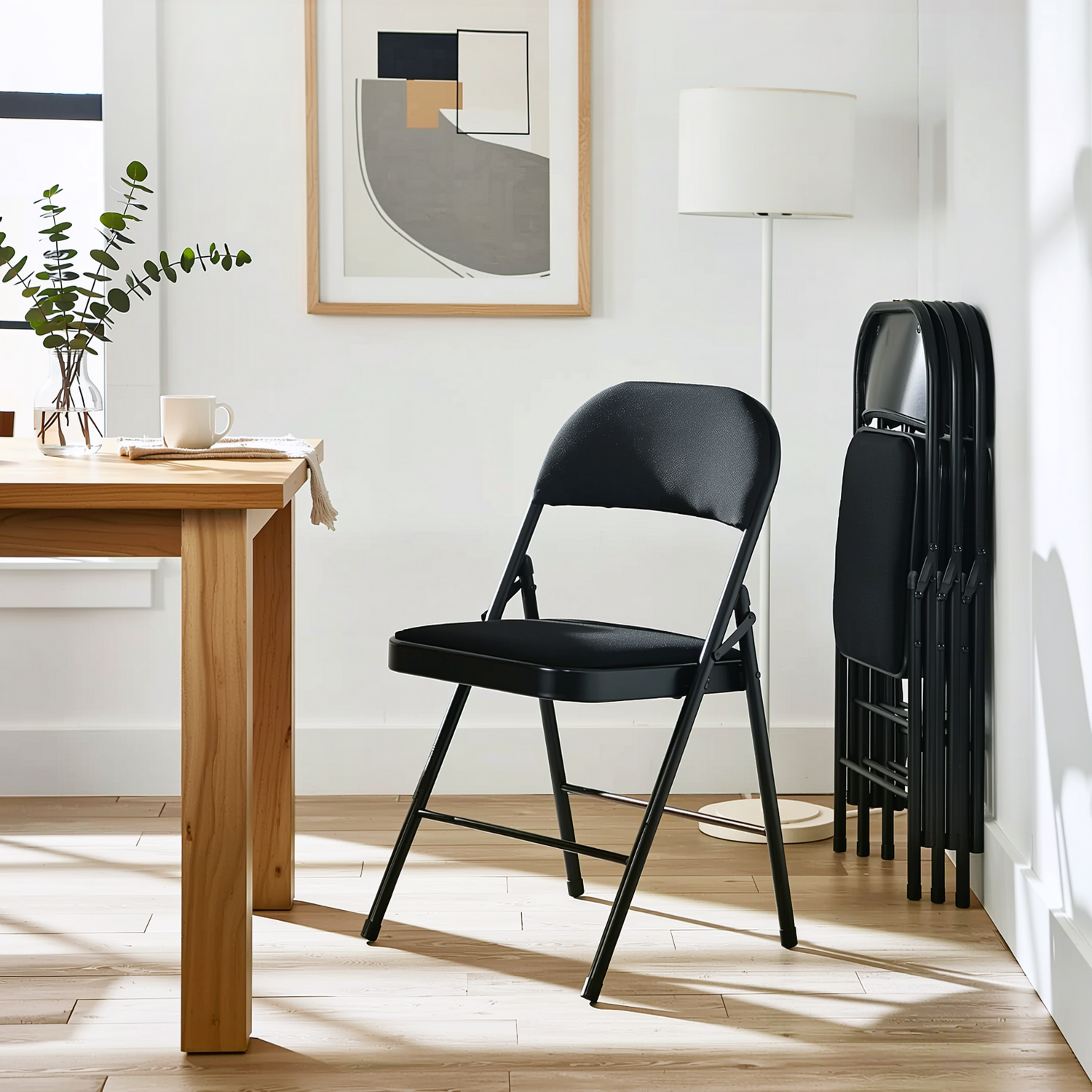 Fair Folding Chair Set of 4 Cushioned Seat Compact Metal Frame