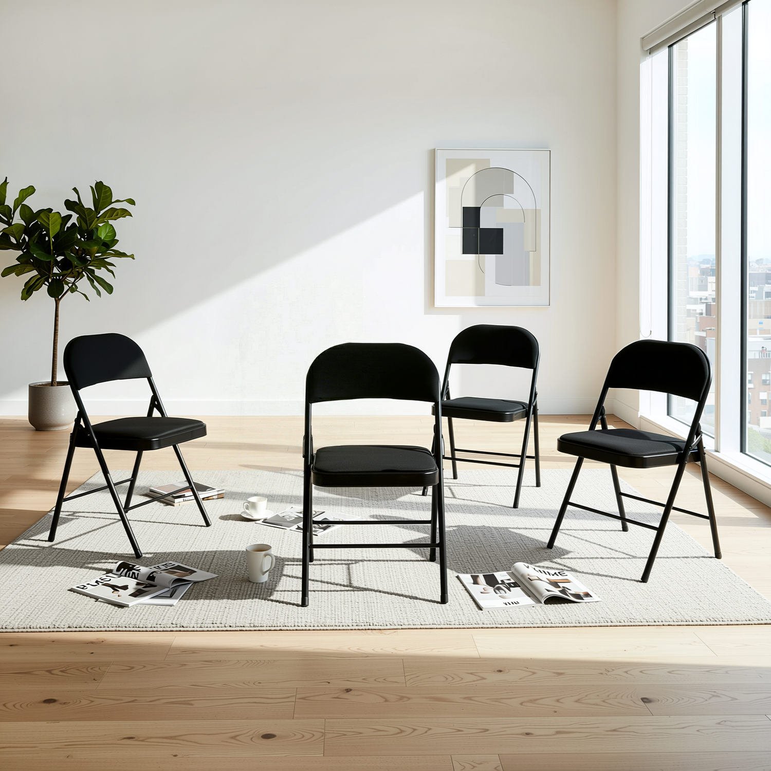 Fair Folding Chair Set of 4 Cushioned Seat Compact Metal Frame