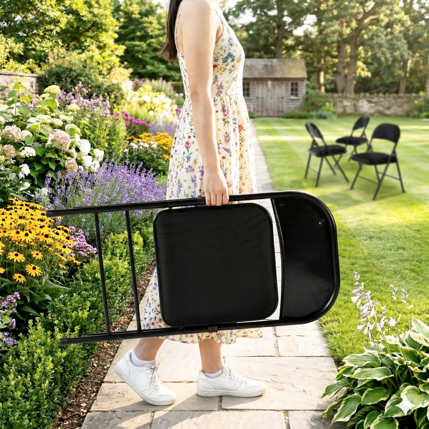 Fair Folding Chair Set of 4 Cushioned Seat Compact Metal Frame