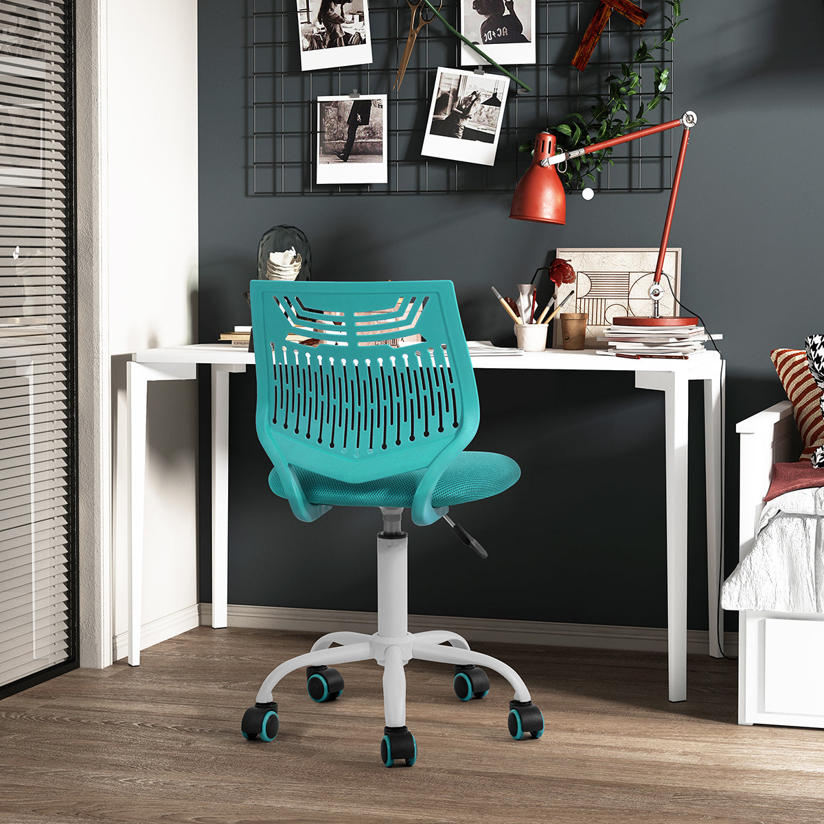 Homy Casa Favorsa Ergonomic Study Chair, Adjustable, Skeleton Backrest,Aqua