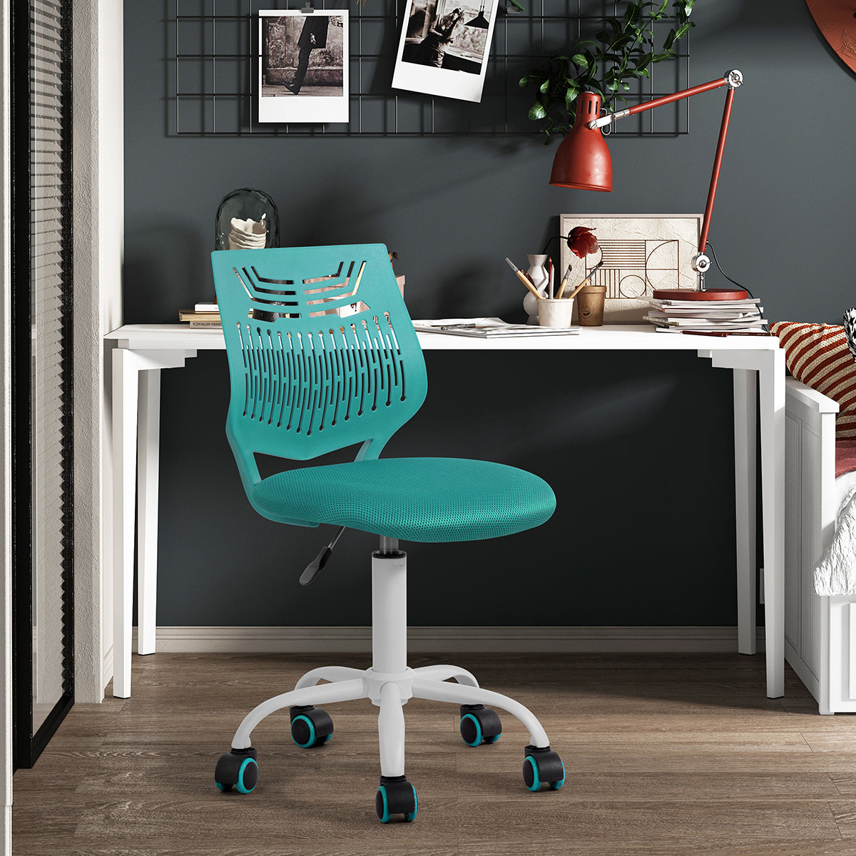 Homy Casa Favorsa Ergonomic Study Chair, Adjustable, Skeleton Backrest,Aqua