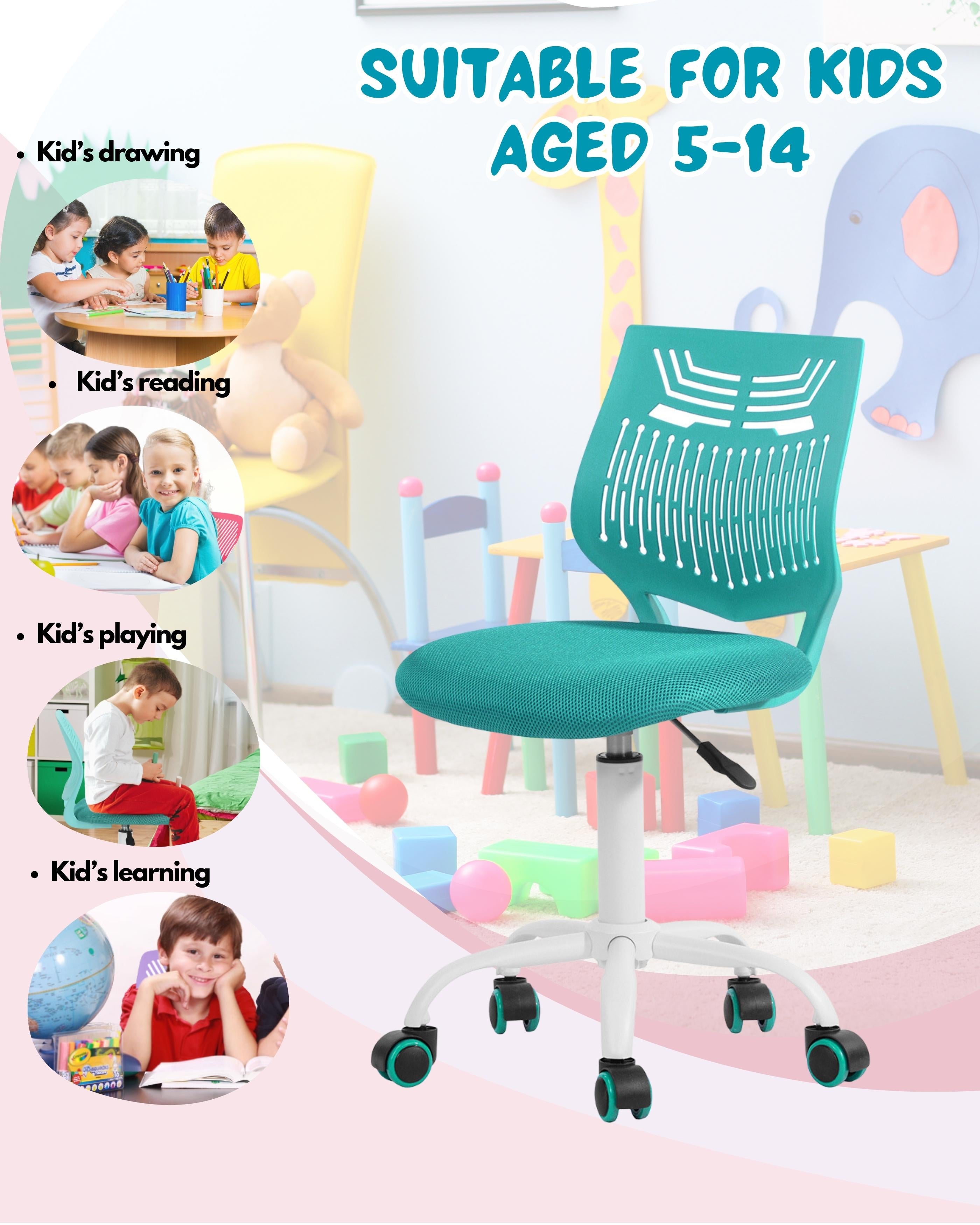 Homy Casa Favorsa Ergonomic Study Chair, Adjustable, Skeleton Backrest,Aqua Green
