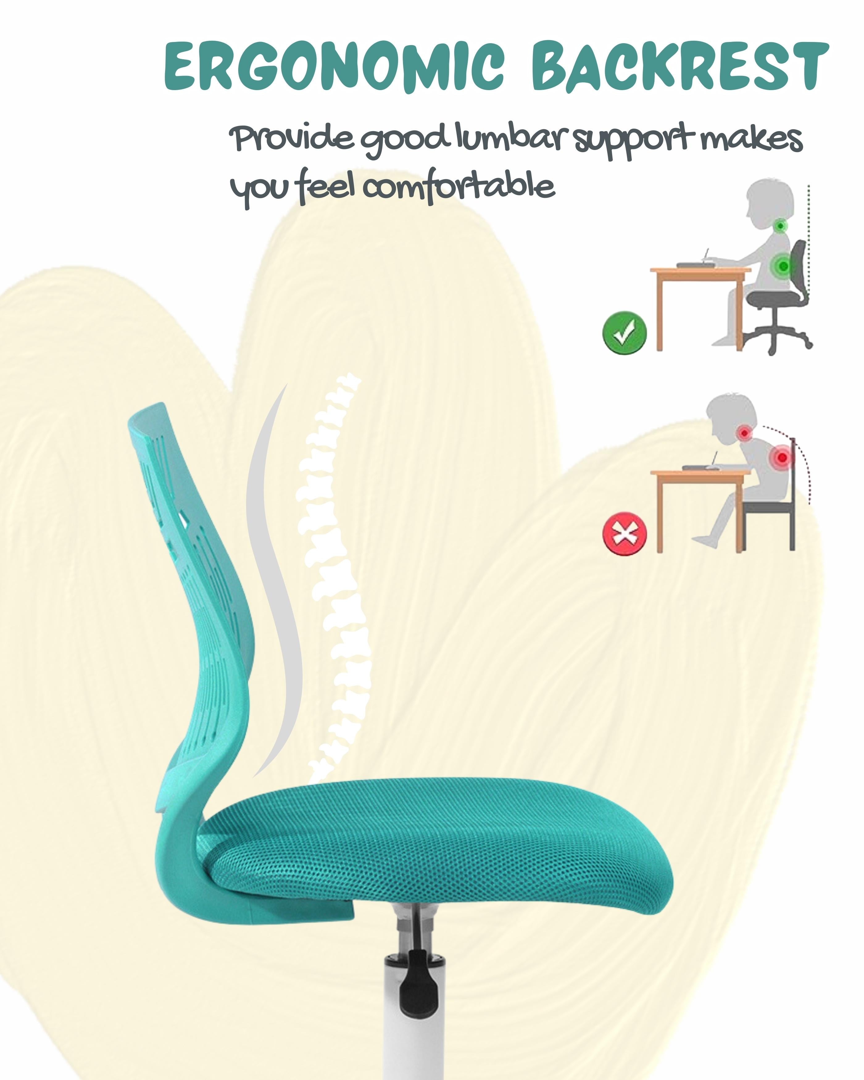 Homy Casa Favorsa Ergonomic Study Chair, Adjustable, Skeleton Backrest,Aqua