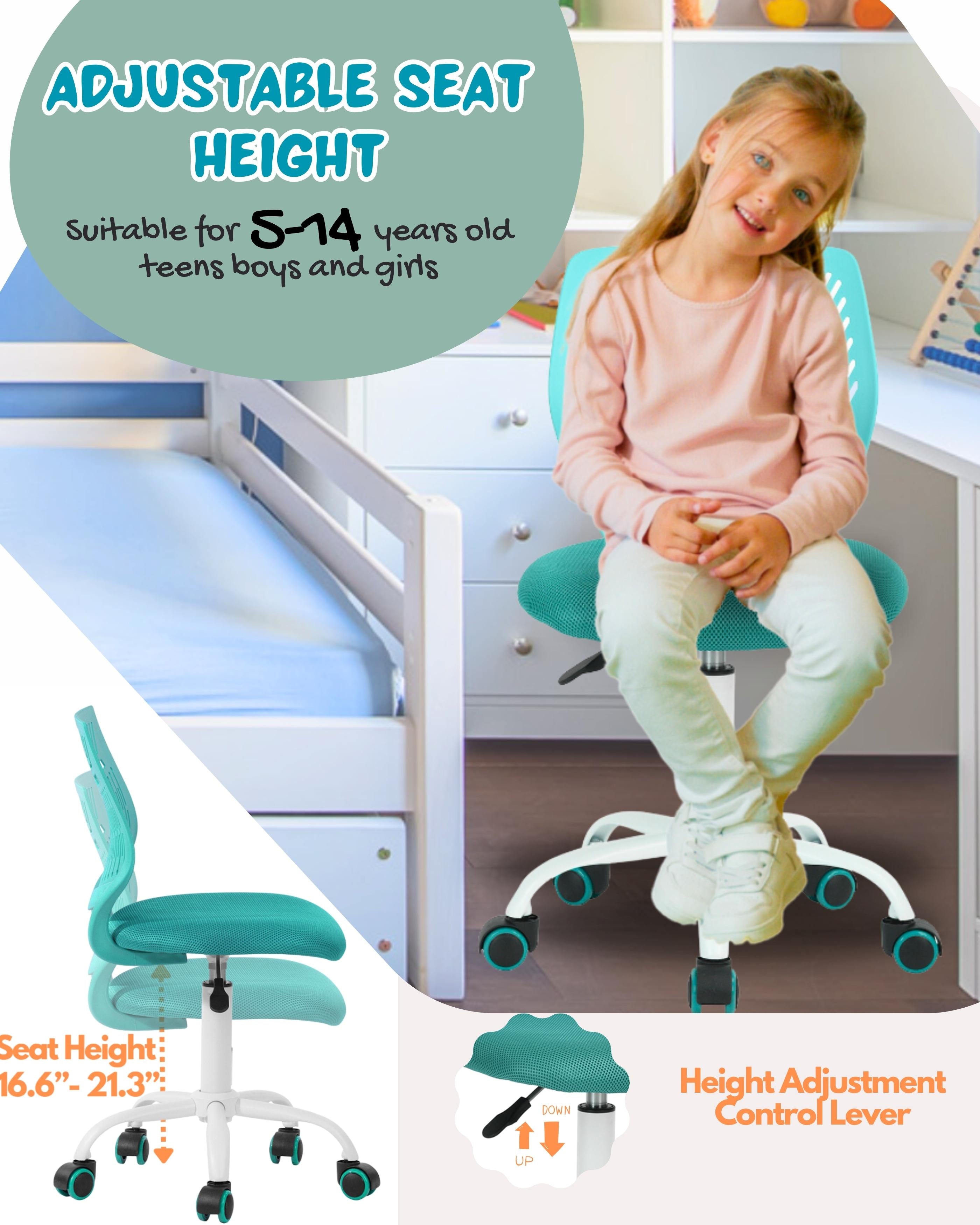 Homy Casa Favorsa Ergonomic Study Chair, Adjustable, Skeleton Backrest,Aqua