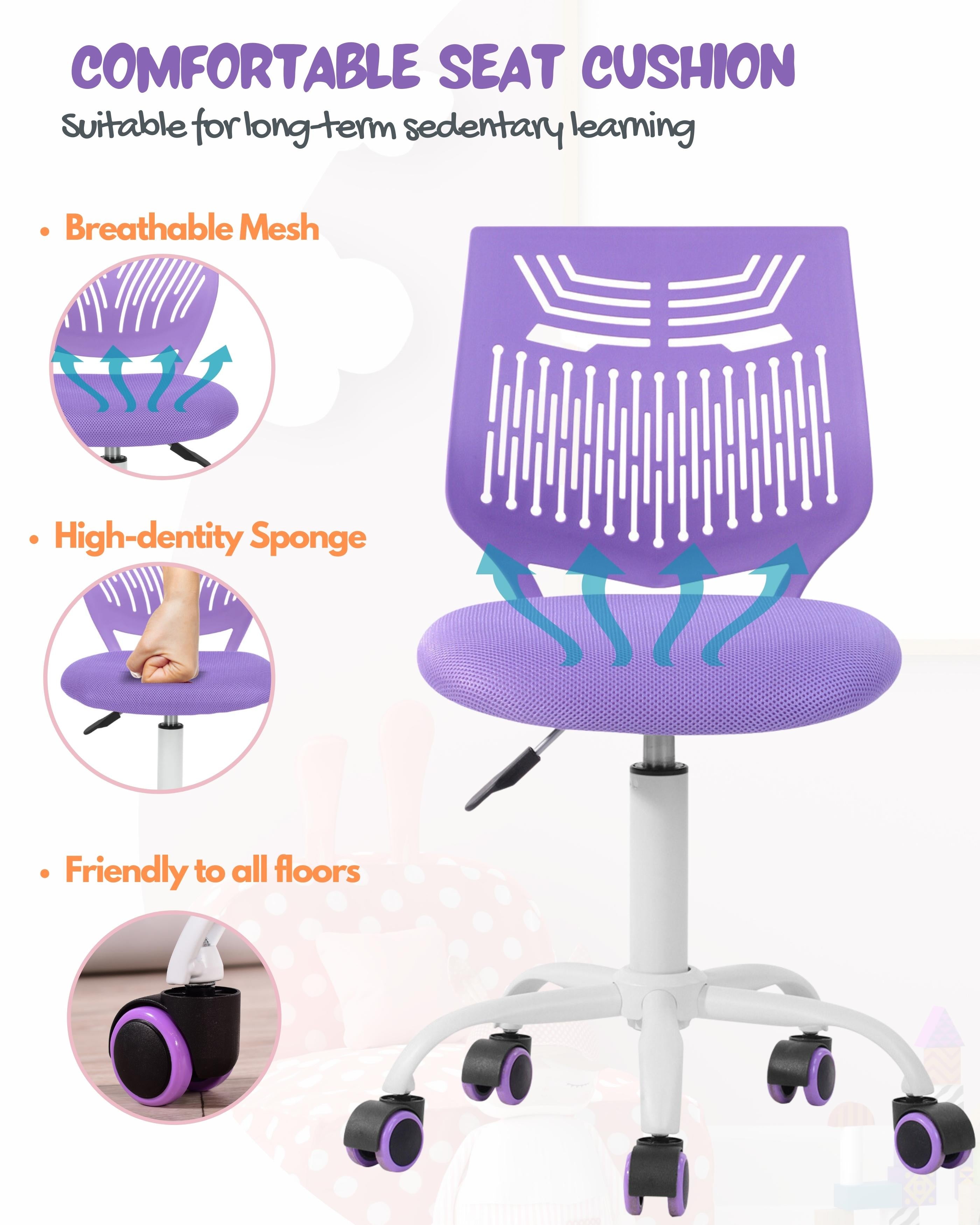 Homy Casa Favorsa Ergonomic Study Chair, Adjustable, Skeleton Backrest, purple