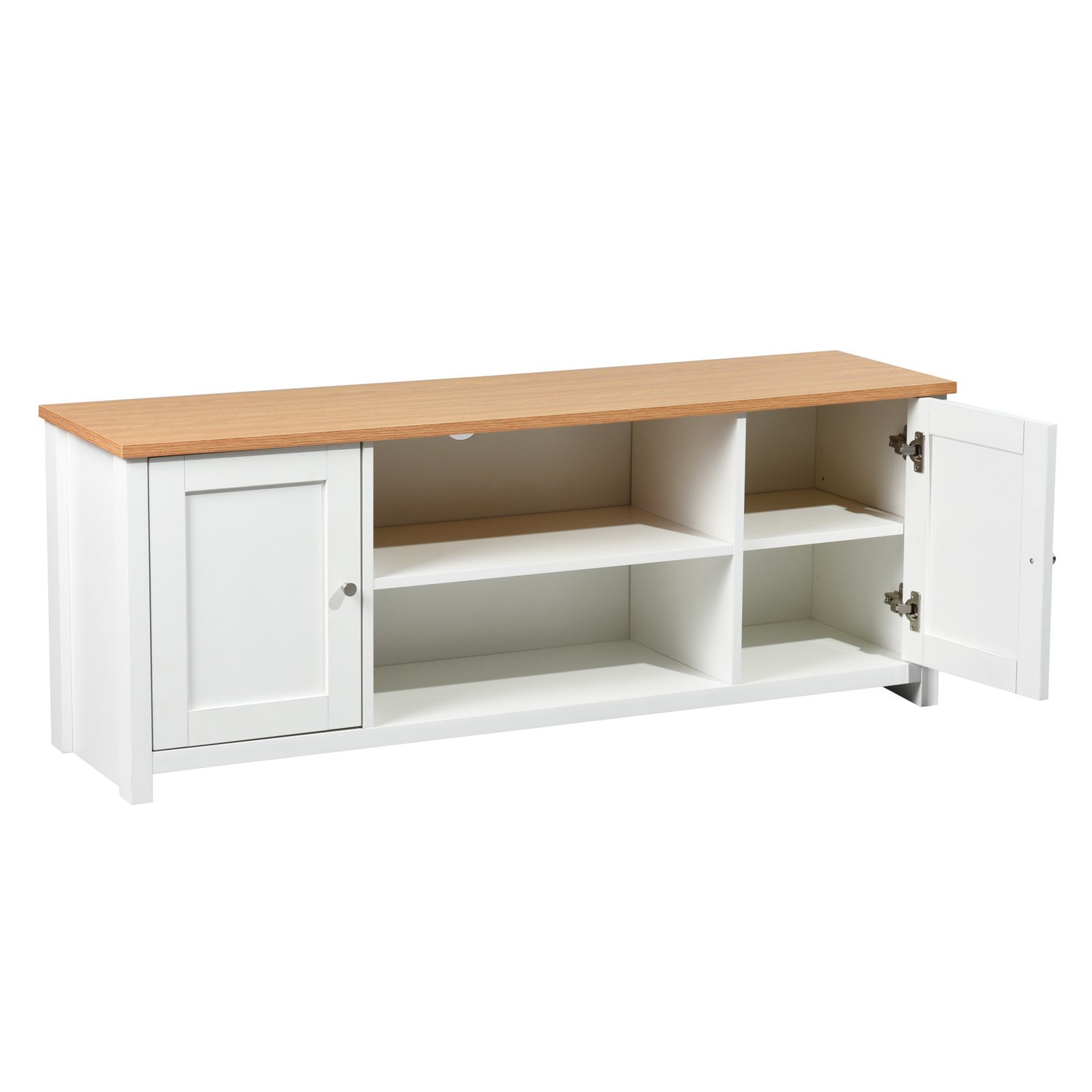 Homy Casa FAVRE 51" Storage TV Stand Cabinet with Doors and Open Shelves Wood Top White