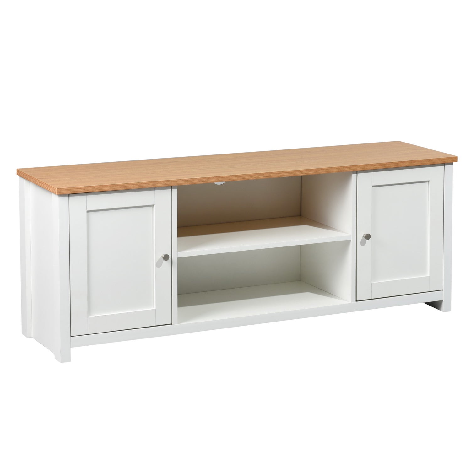 Homy Casa FAVRE 51" Storage TV Stand Cabinet with Doors and Open Shelves Wood Top White