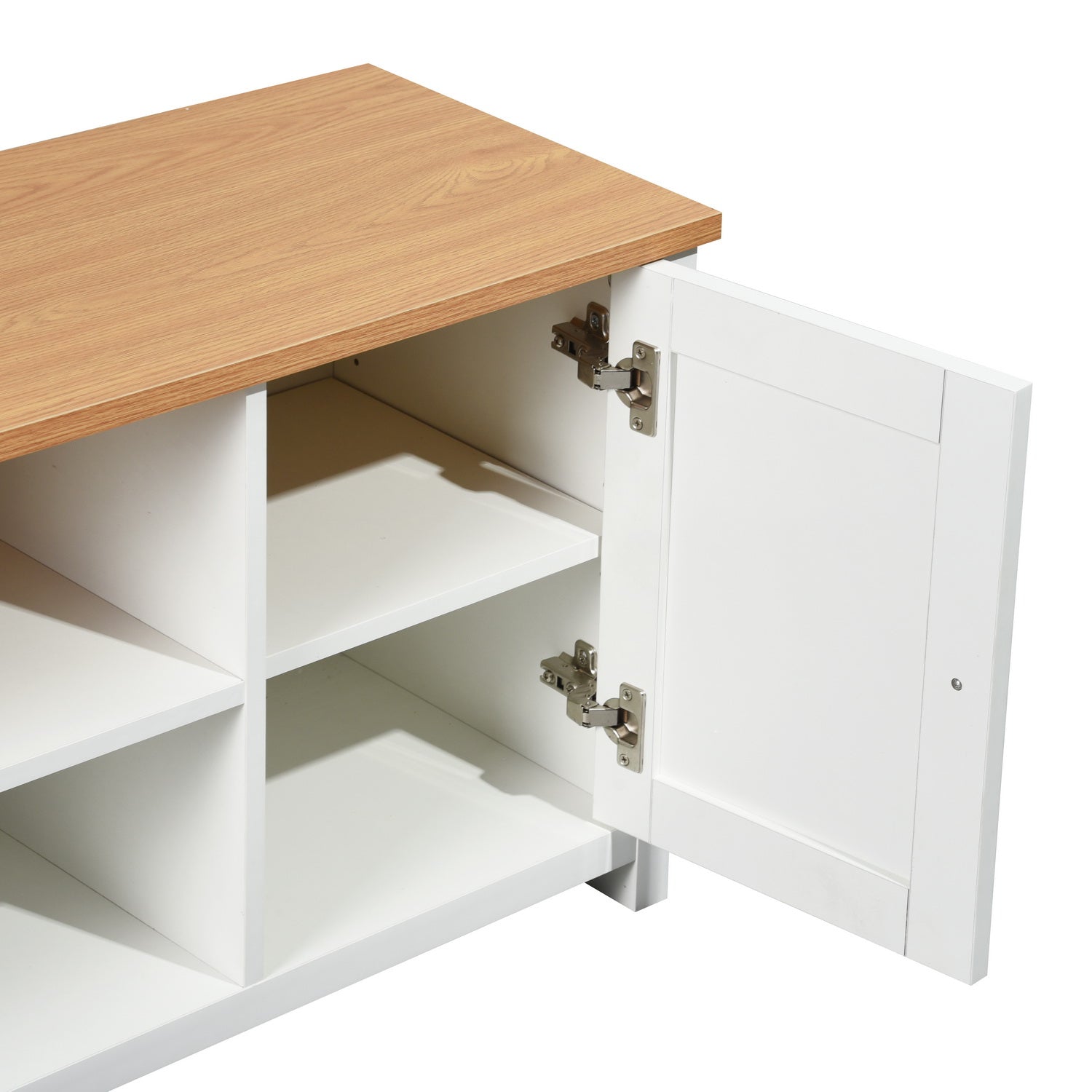 Homy Casa FAVRE 51" Storage TV Stand Cabinet with Doors and Open Shelves Wood Top White