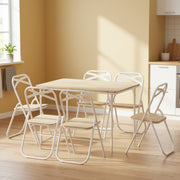 FernX 7PC Folding Dining Set 43” Wooden Folding Table with 6 Wooden Chairs Oak White finish