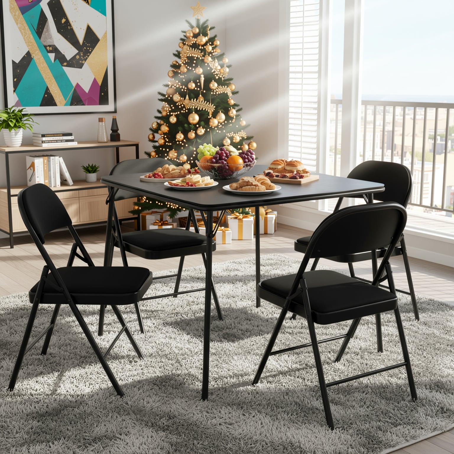 Fair Set of 4 Black Metal Folding Dining Chair