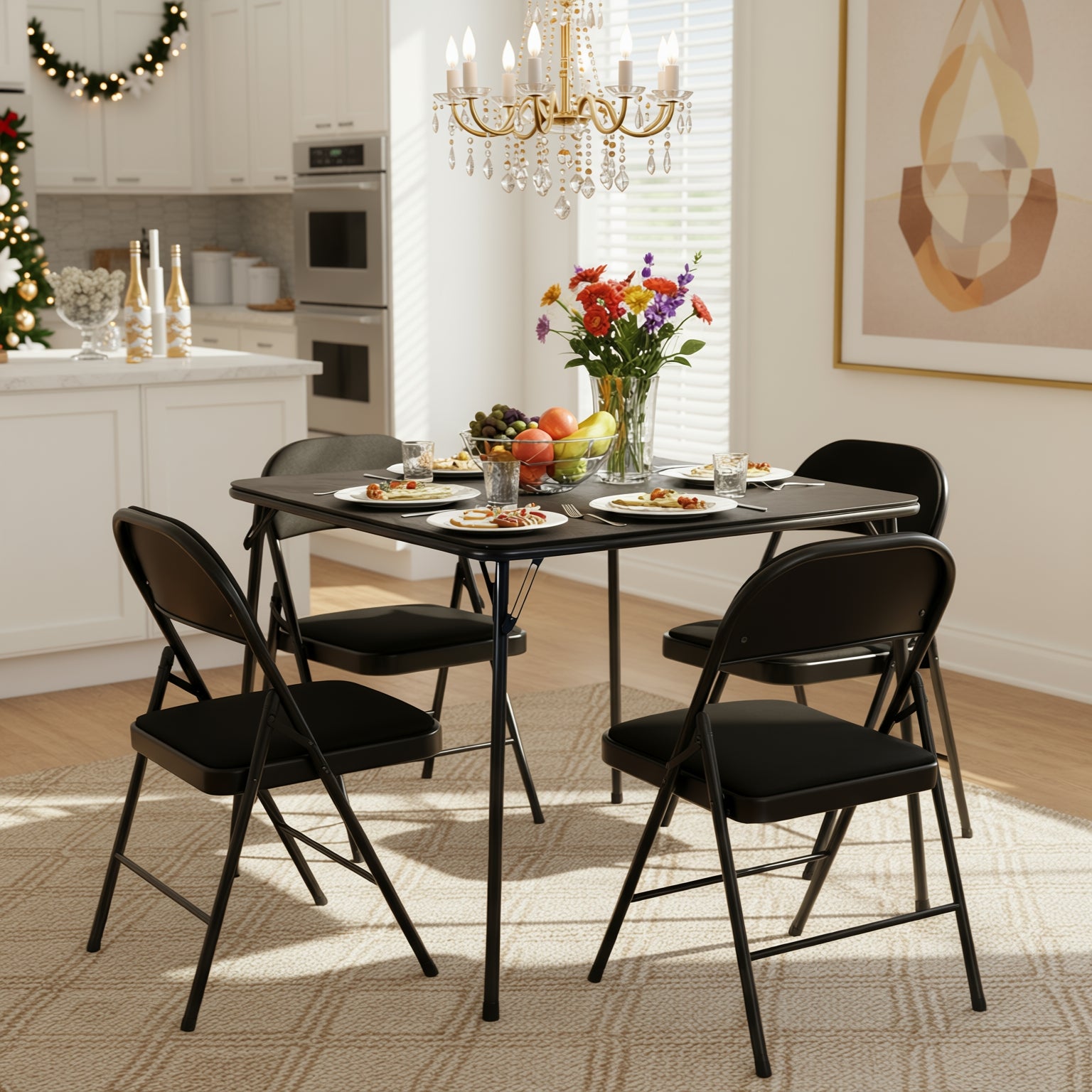 Fair Black Metal Folding Dining Chair Set of 4