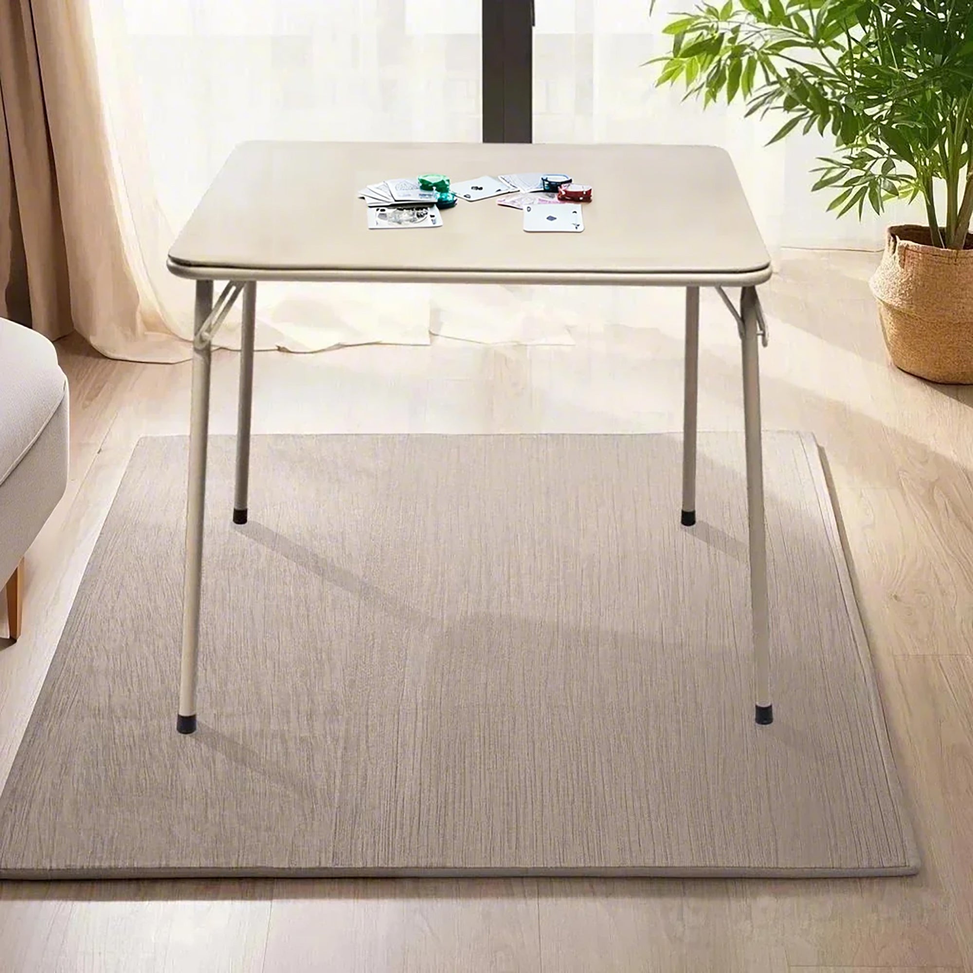 FERN Folding Square Card Table, 31.5" x 31.5", Easy-Clean PVC Top with Metal Folding Legs, Portable Dining and Game Table, Beige