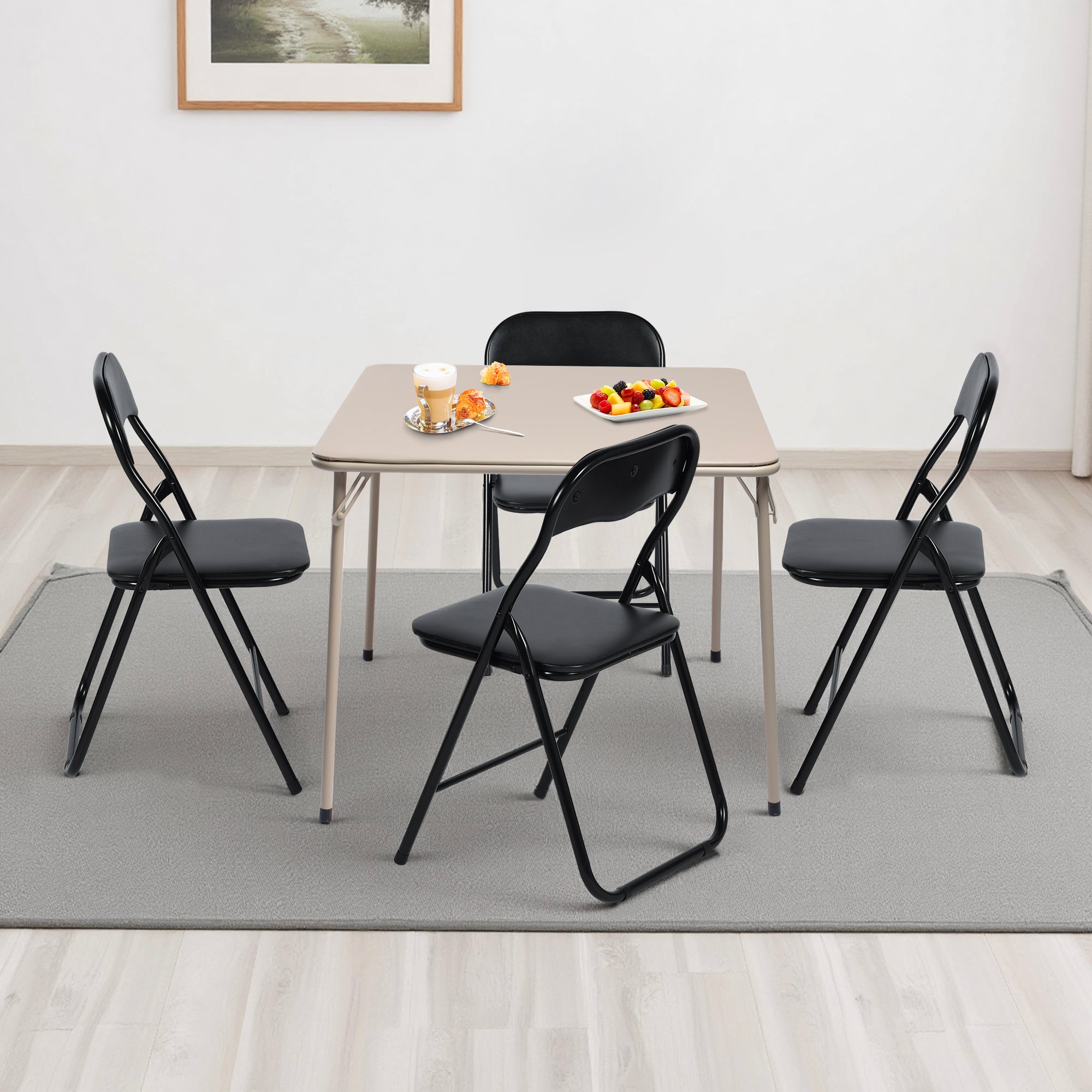 FERN Folding Square Card Table, 31.5" x 31.5", Easy-Clean PVC Top with Metal Folding Legs, Portable Dining and Game Table, Beige
